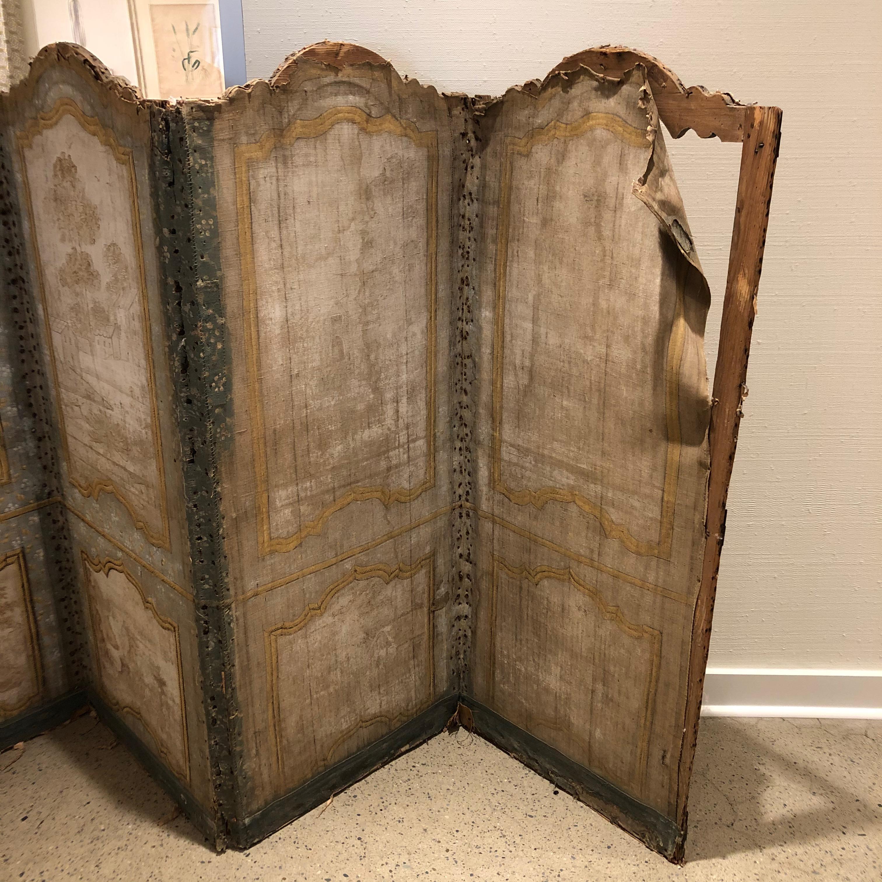 Fabric 18th Century French Six-Panel Painted Folding Screen For Sale