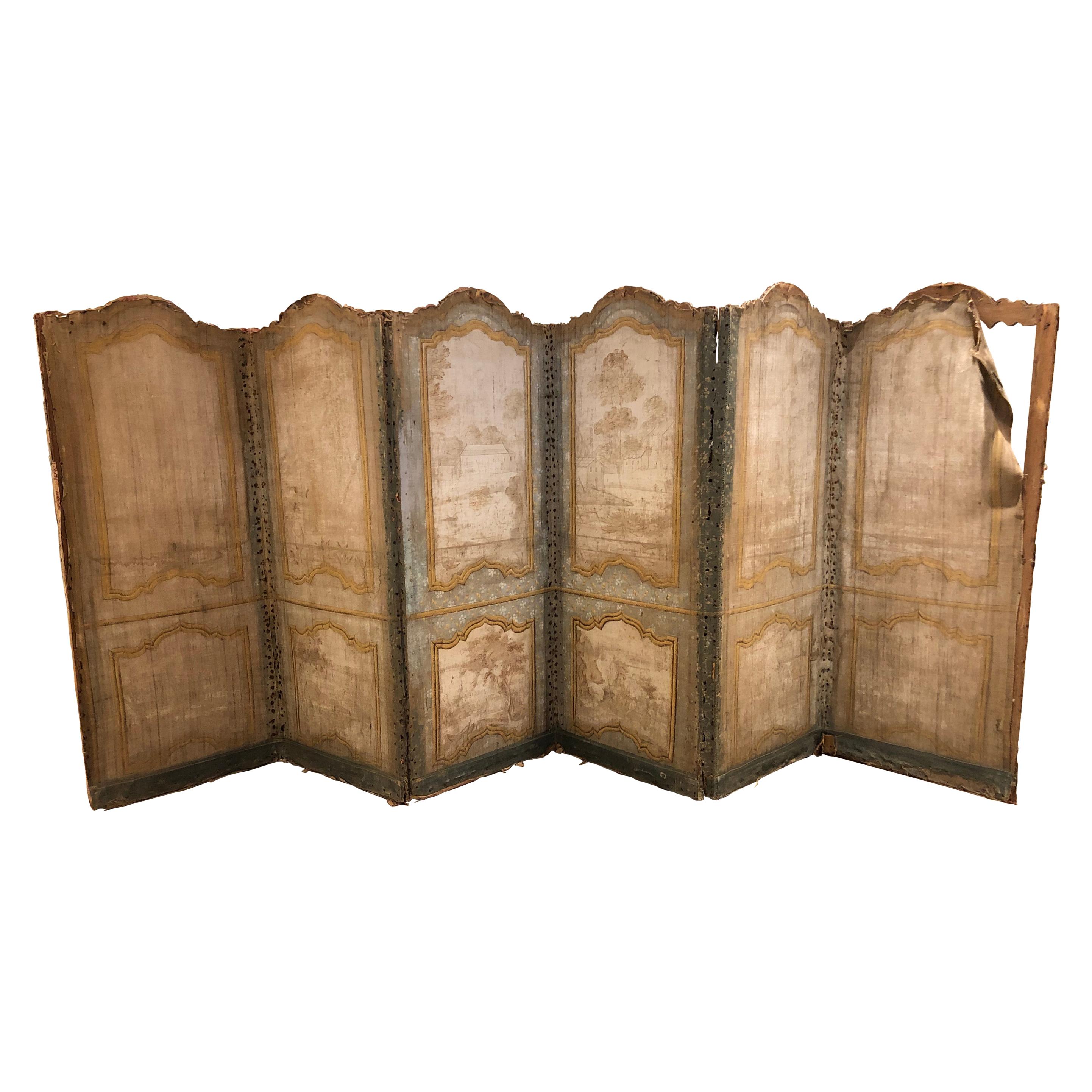 18th Century French Six-Panel Painted Folding Screen For Sale