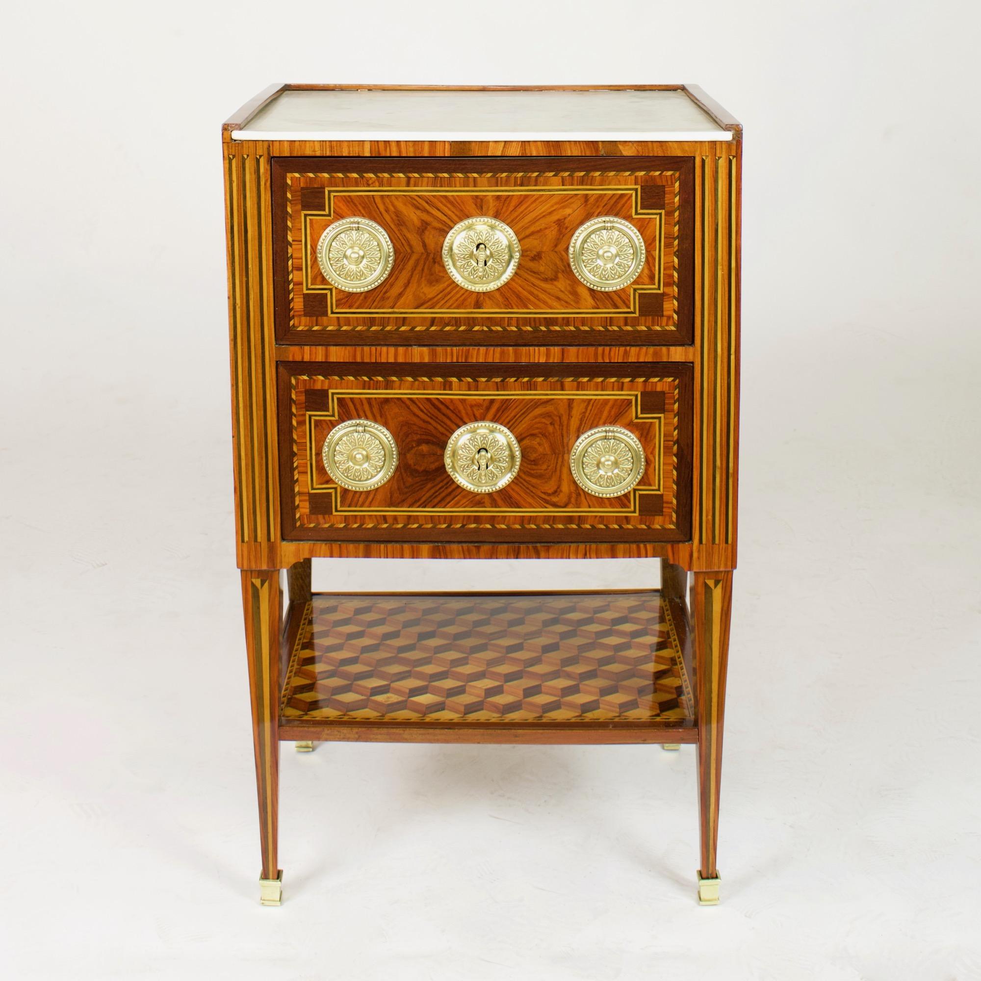 Gilt 18th Century French Small Louis XVI Marquetry Side Table or Table Chiffonière