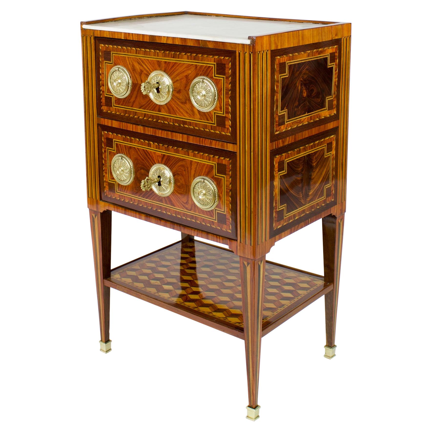 18th Century French Small Louis XVI Marquetry Side Table or Table Chiffonière