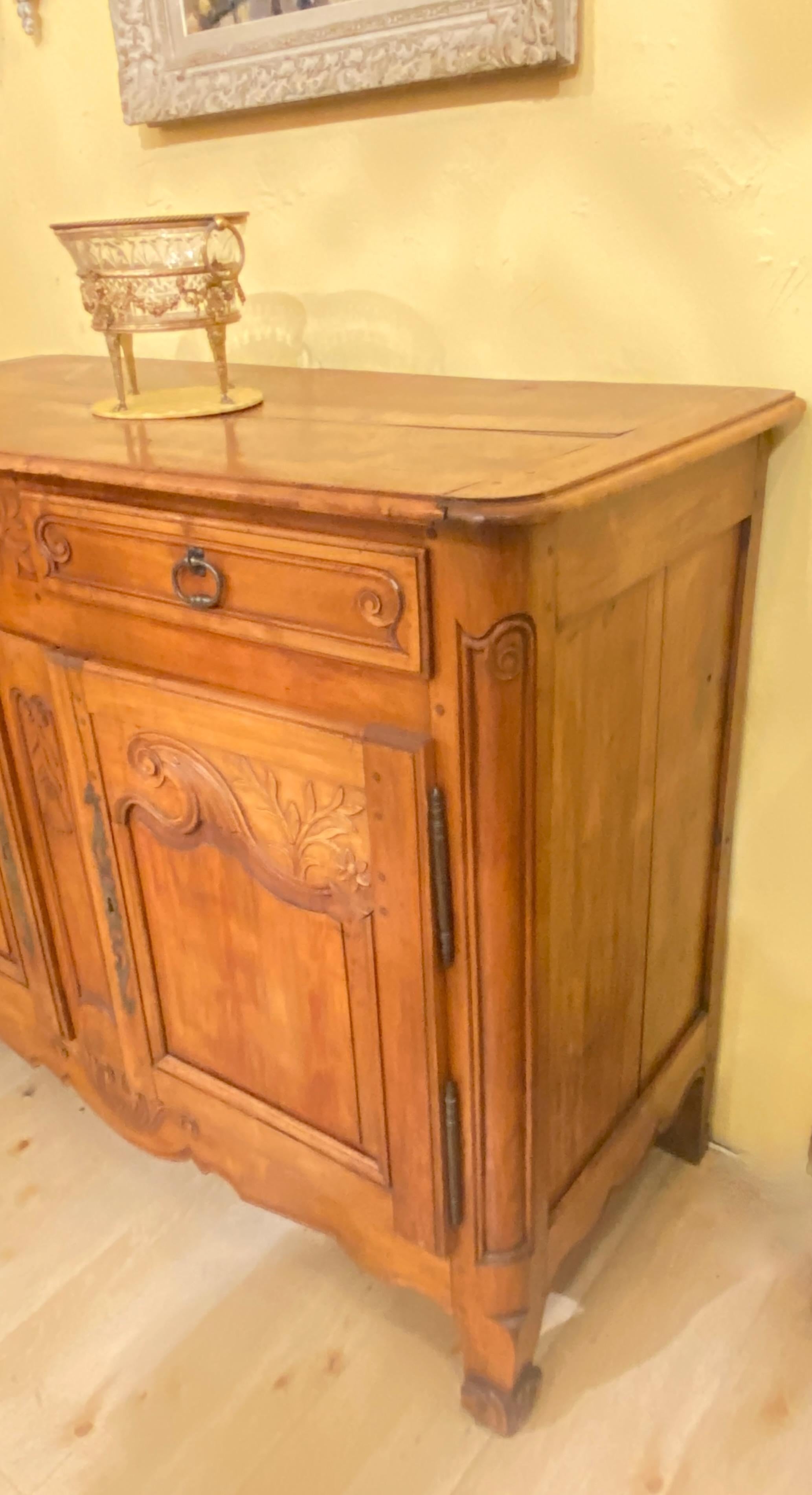 Carved 18th Century French Solid Cherry Wood Buffett For Sale