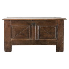 18th Century French Solid Oak Coffer with Inlaid Panel Details