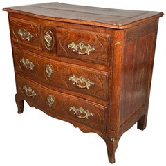 18th Century French Solid Oak Serpentine Commode Chest with Brass Mounts