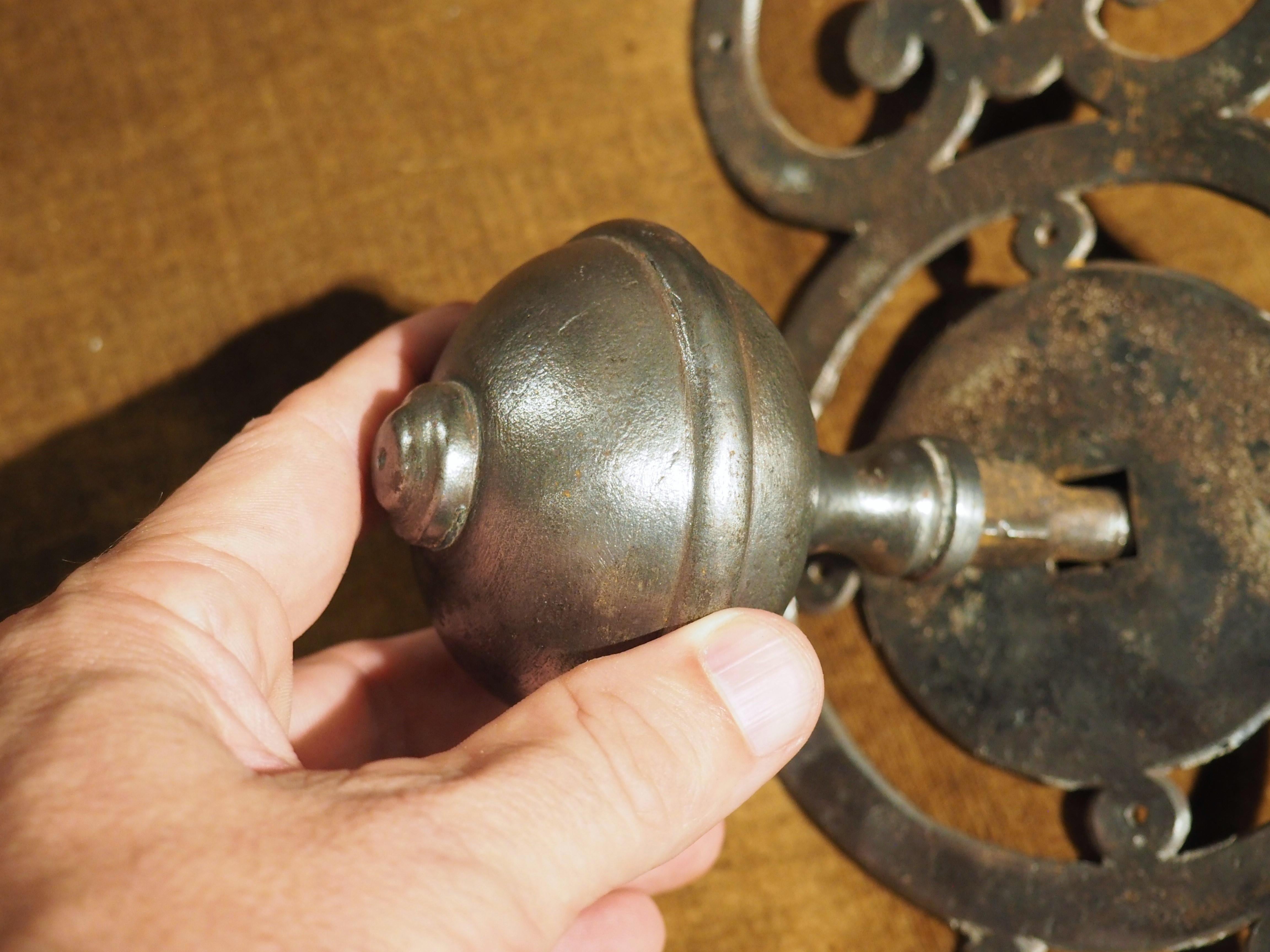 18th Century French Steel Door Pull with Backplate For Sale at 1stDibs