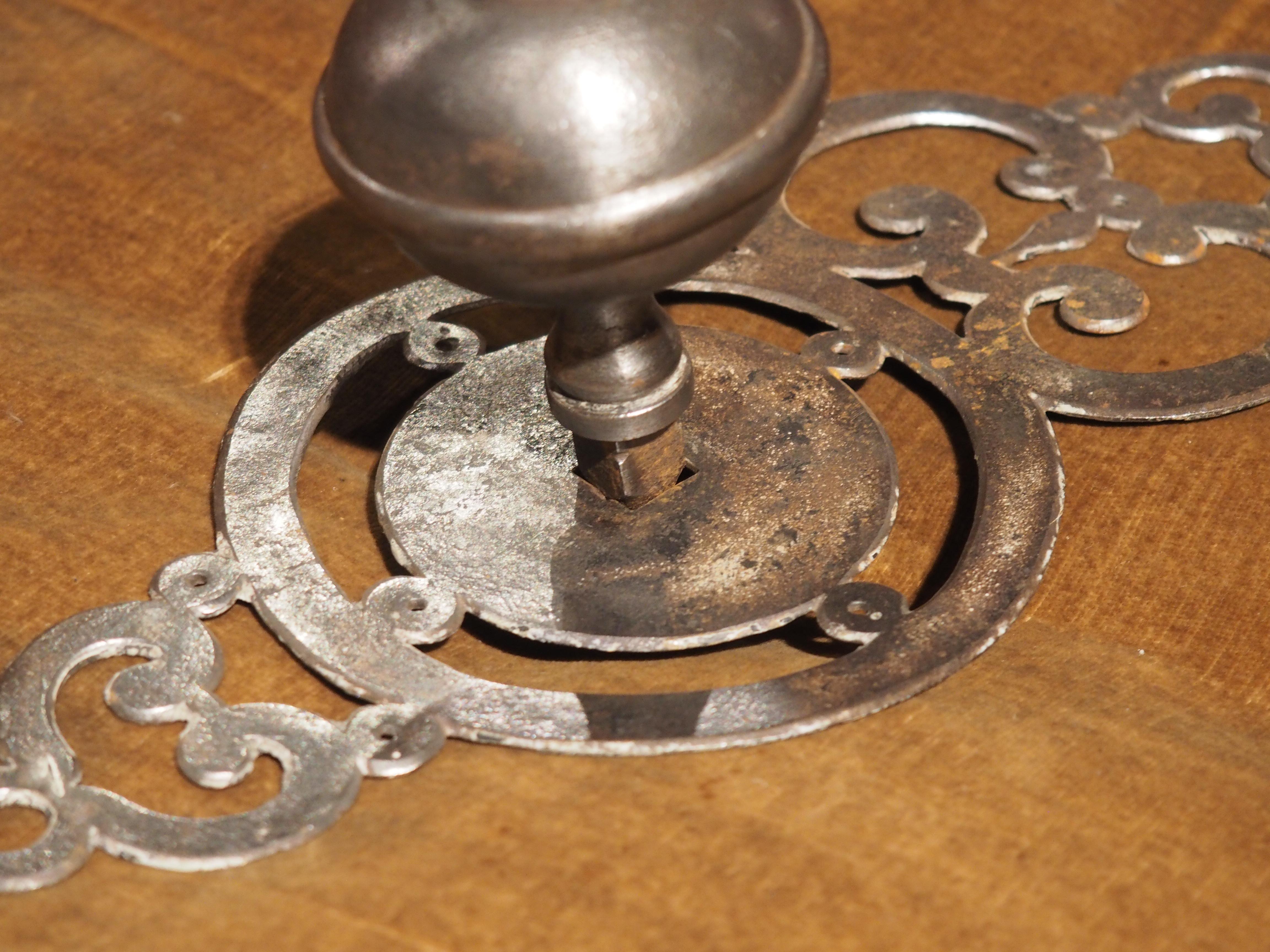 18th Century French Steel Door Pull with Backplate For Sale at 1stDibs