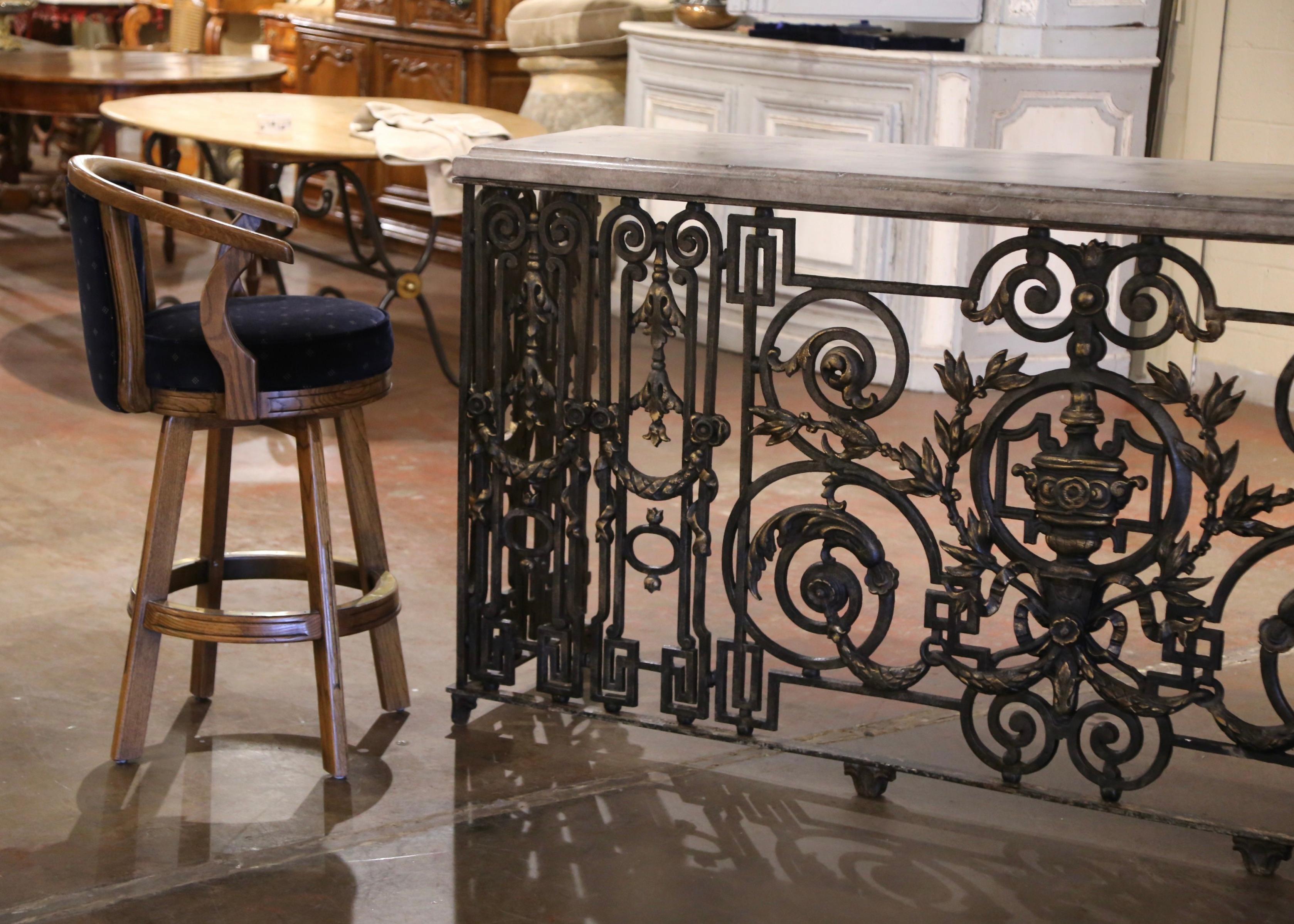 18th Century French Stone Top Painted and Gilt Wrought Iron Console Table 5
