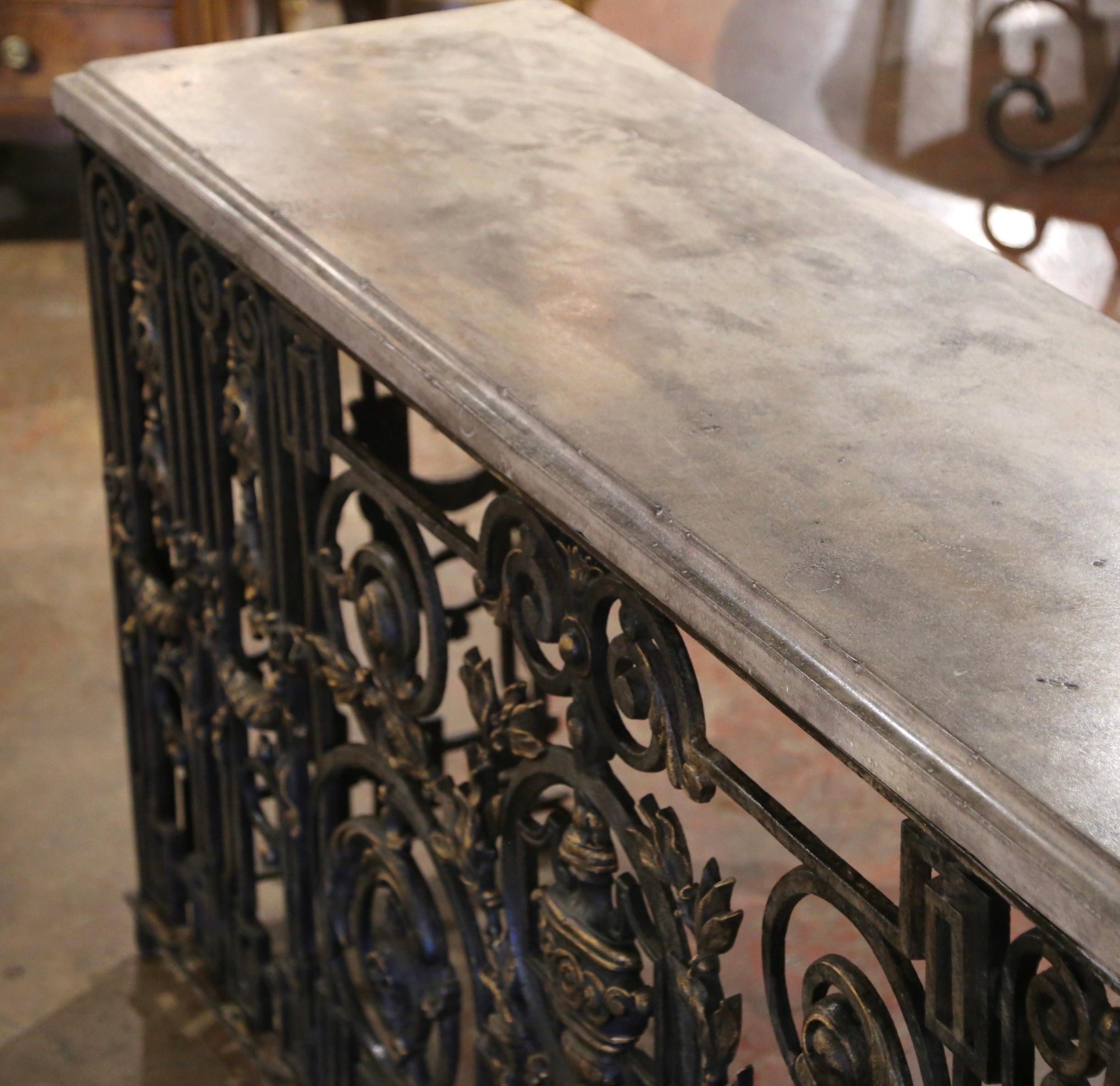 18th Century French Stone Top Painted and Gilt Wrought Iron Console Table In Excellent Condition In Dallas, TX