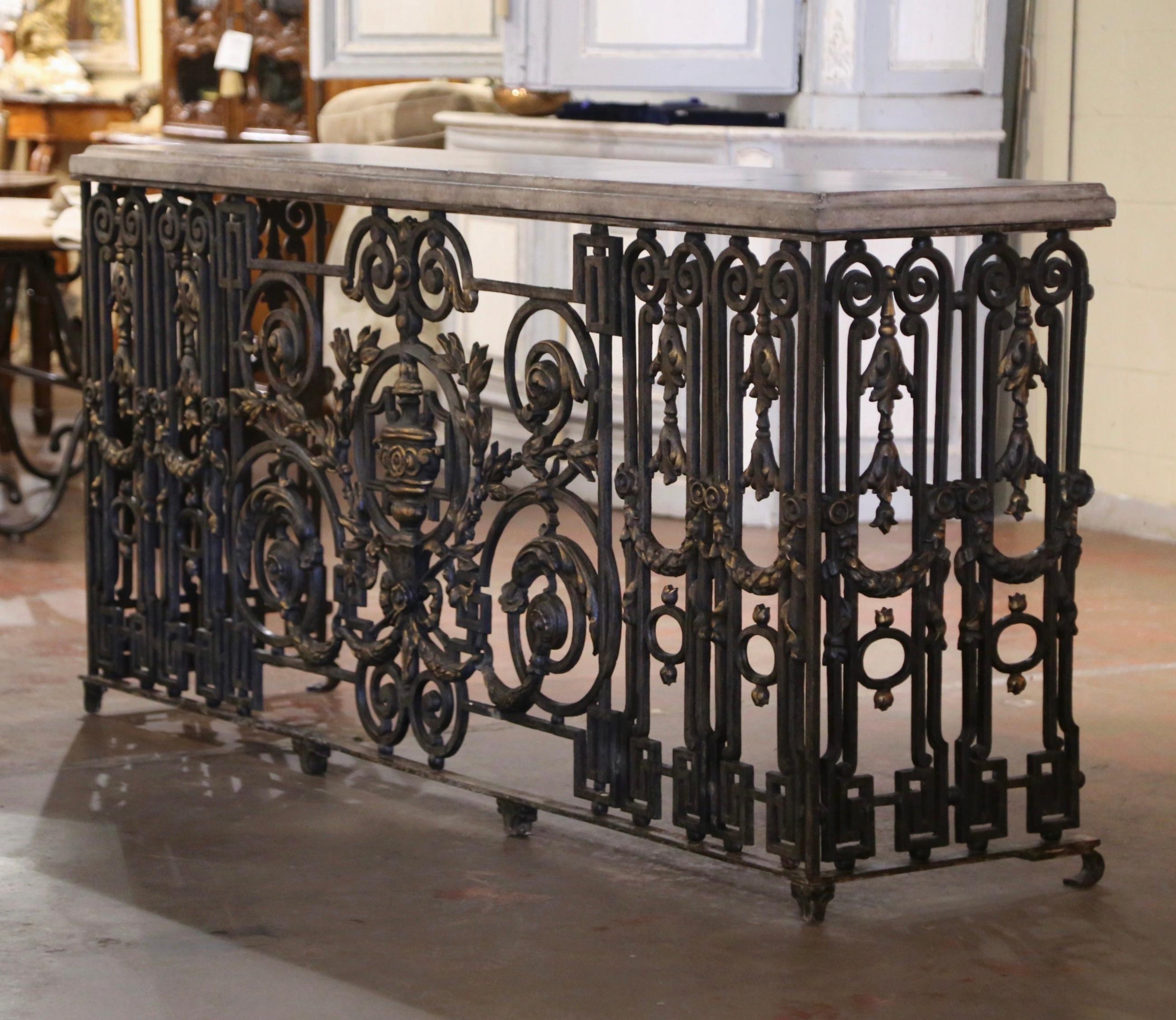 18th Century French Stone Top Painted and Gilt Wrought Iron Console Table 2
