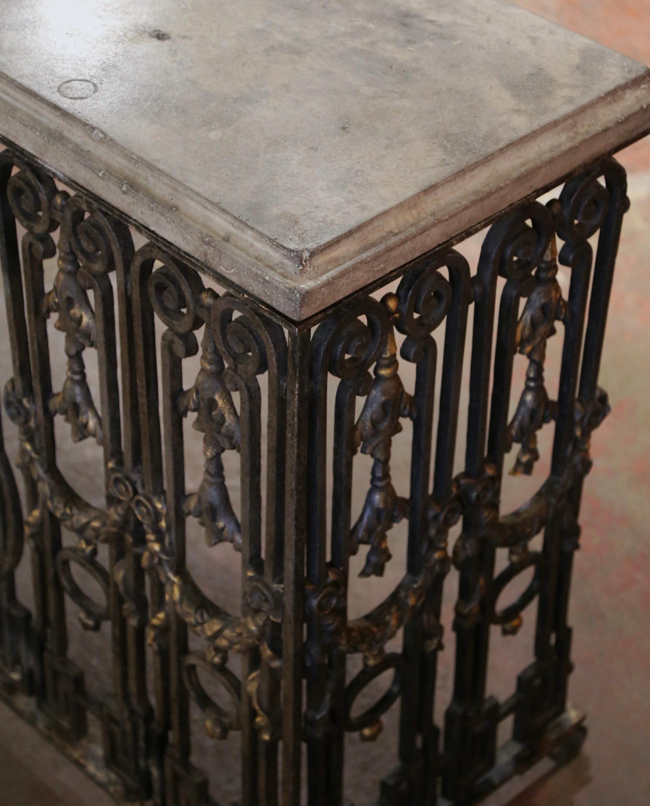 18th Century French Stone Top Painted and Gilt Wrought Iron Console Table 3