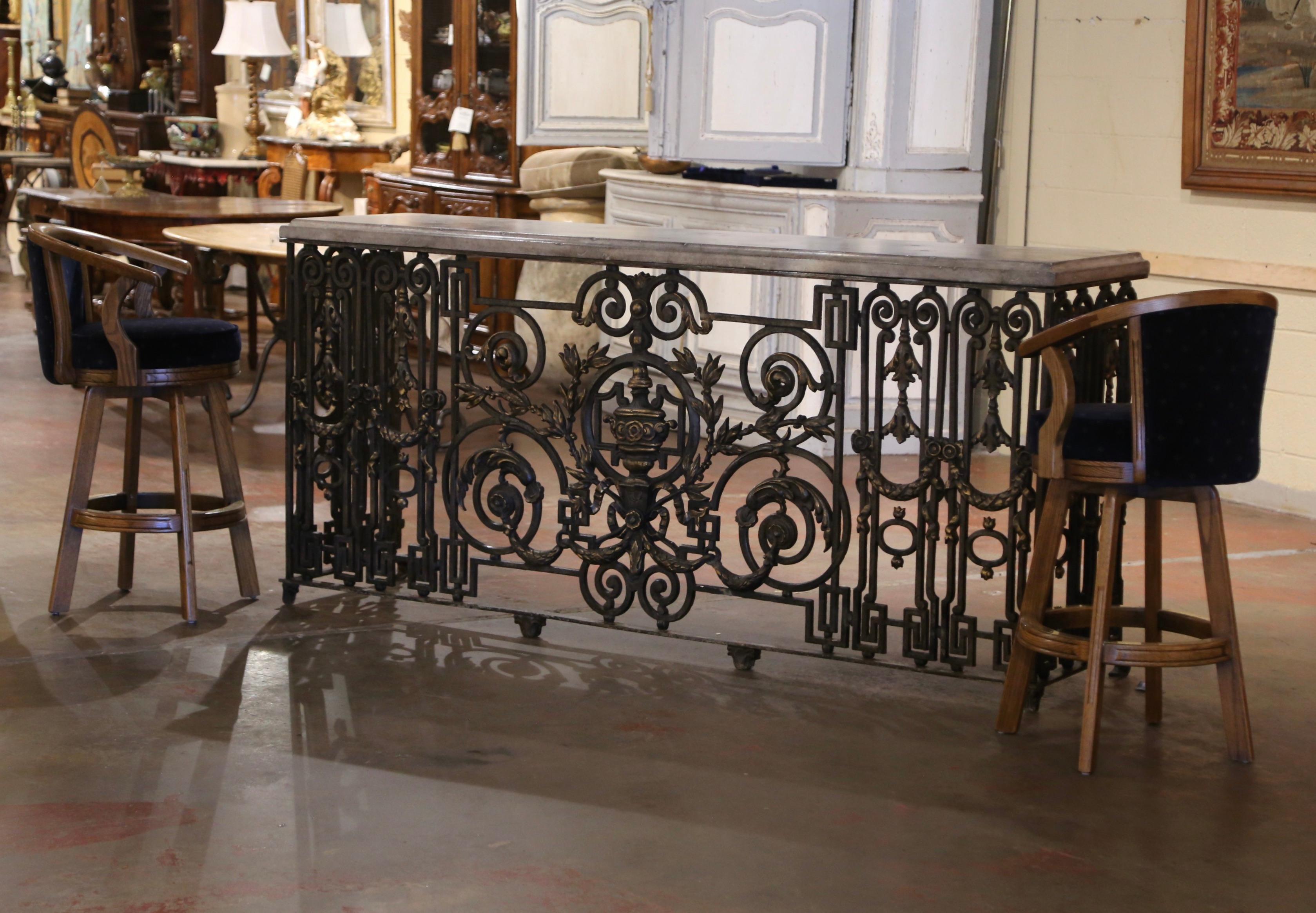 18th Century French Stone Top Painted and Gilt Wrought Iron Console Table 4