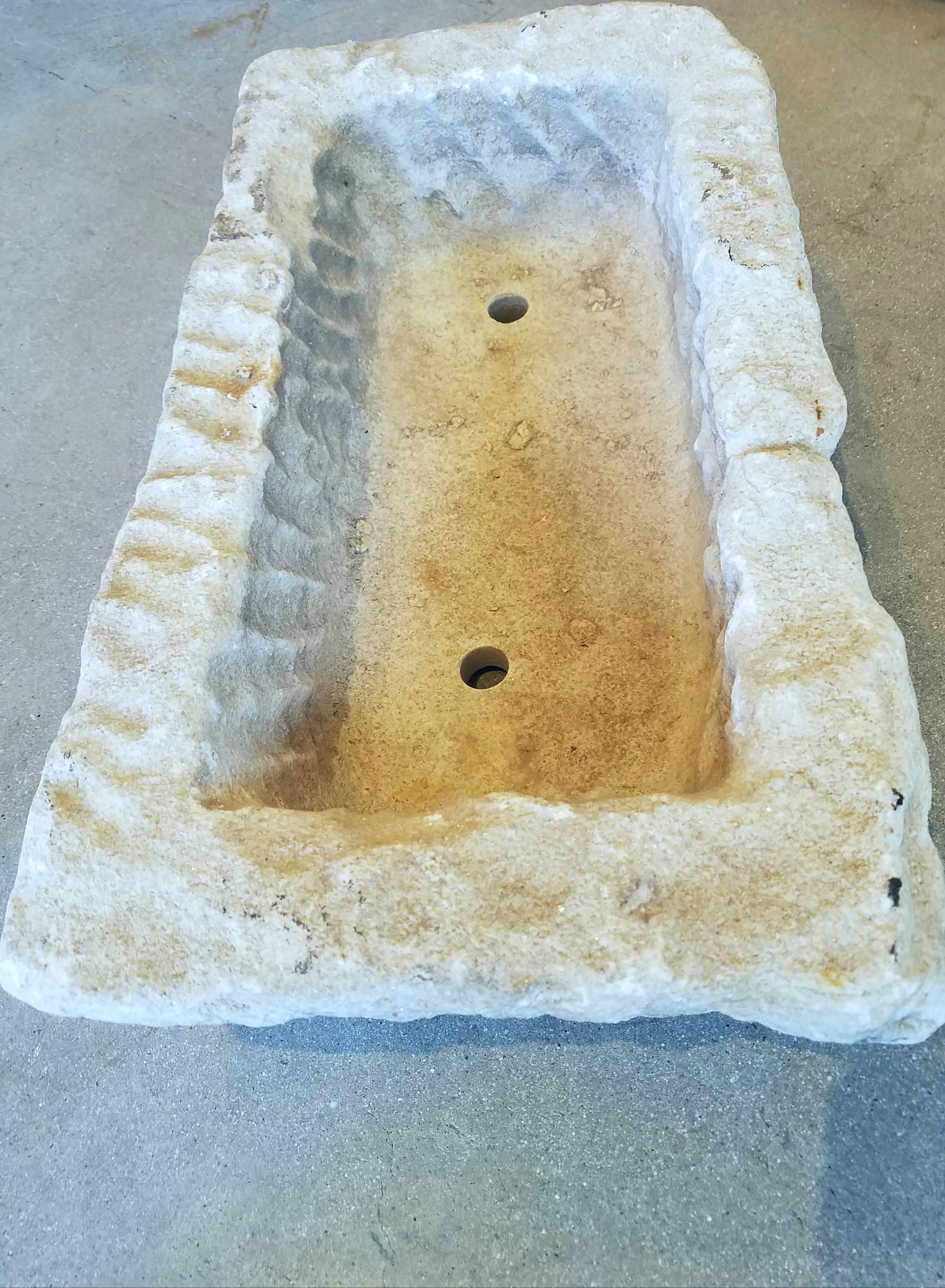 Hand-Carved 18th Century French Stone Trough Planter