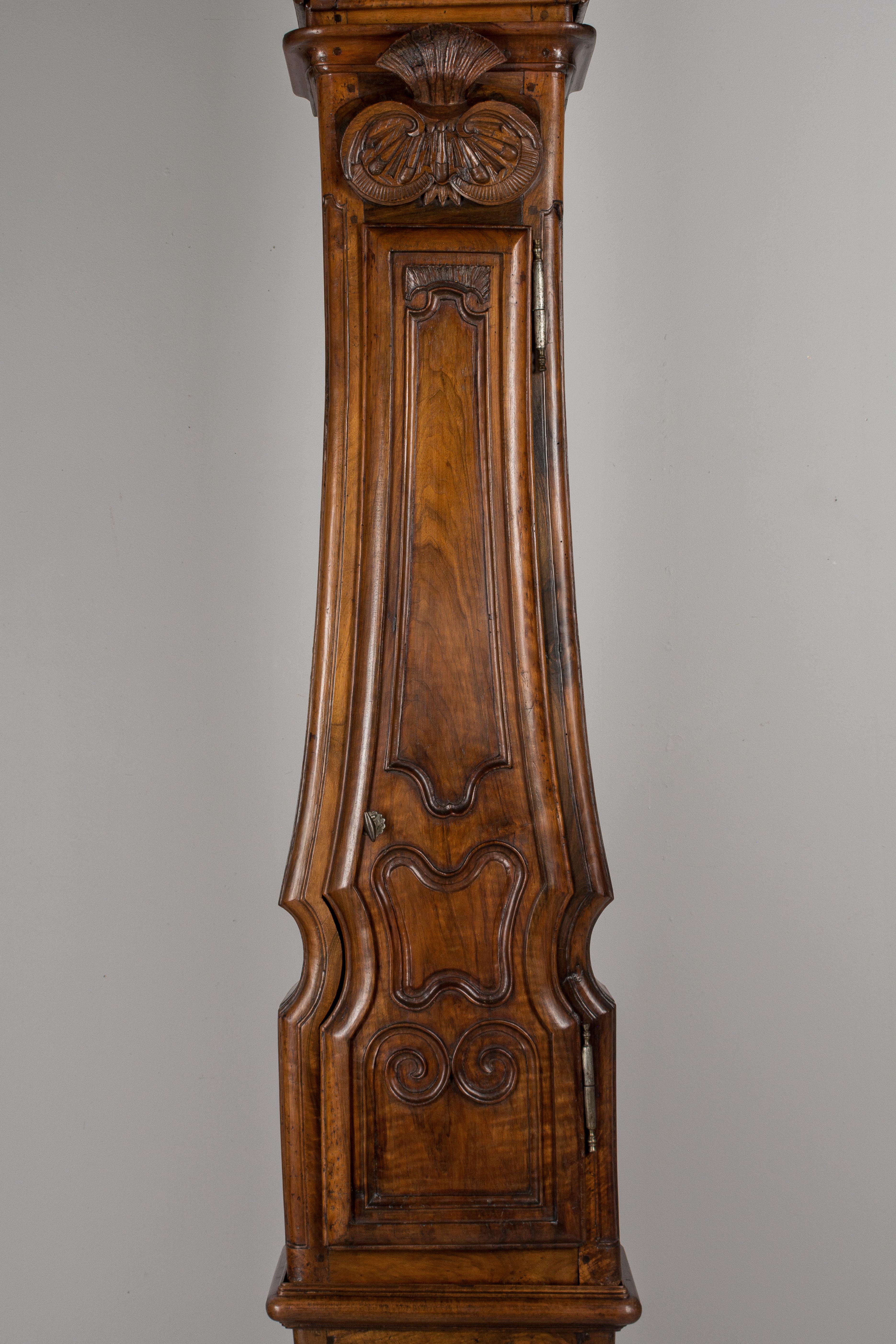 Hand-Carved 18th Century French Tall Case Clock or Horloge De Parquet