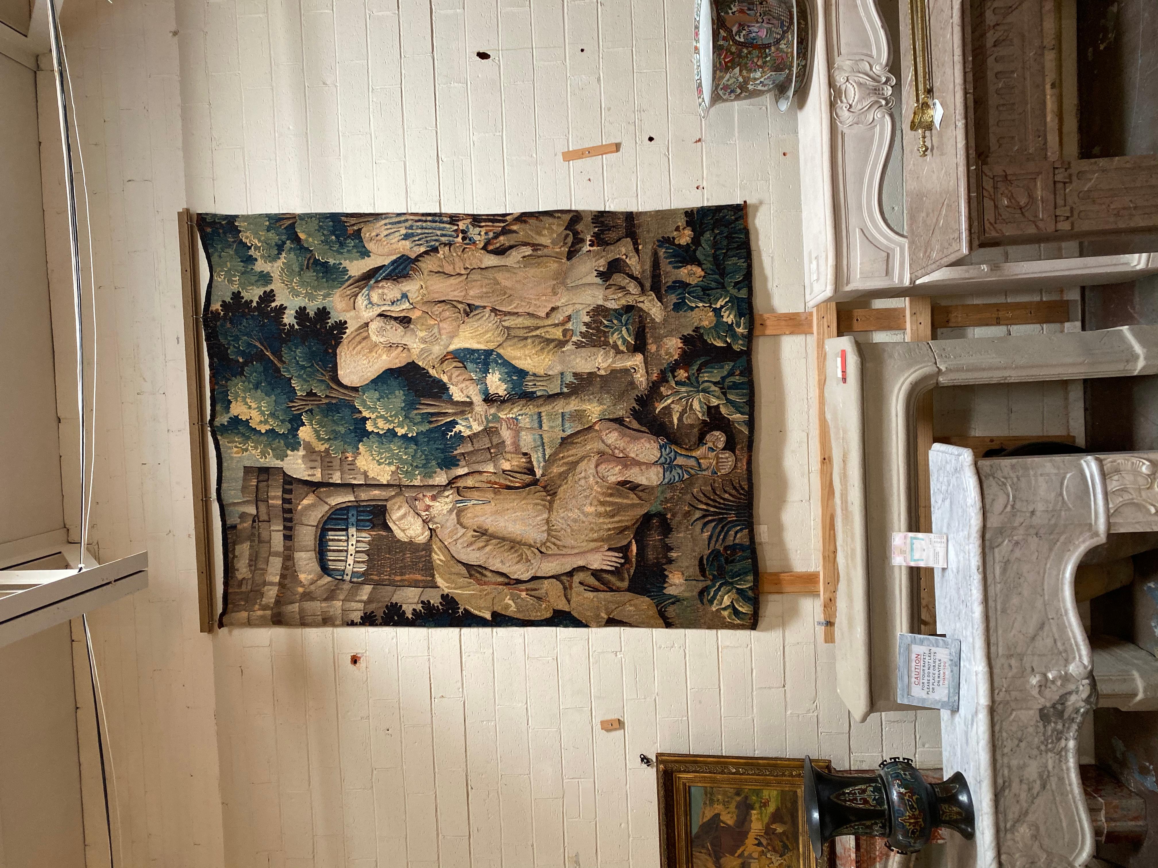 Beautiful Aubusson style tapestry with a nice design with a wise man sharing with young folk. Originates from France, circa 1720.

Measurements: 92