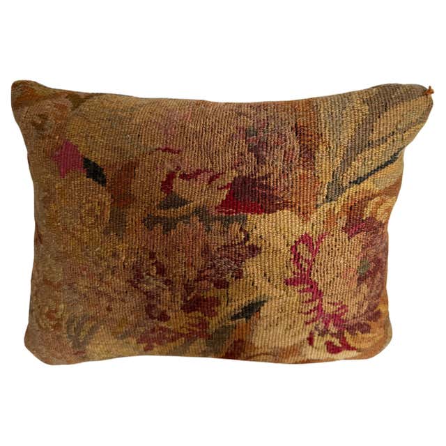 Antique Tapestry Fragment Pillow, Velvet and Wool, French, Floral ...