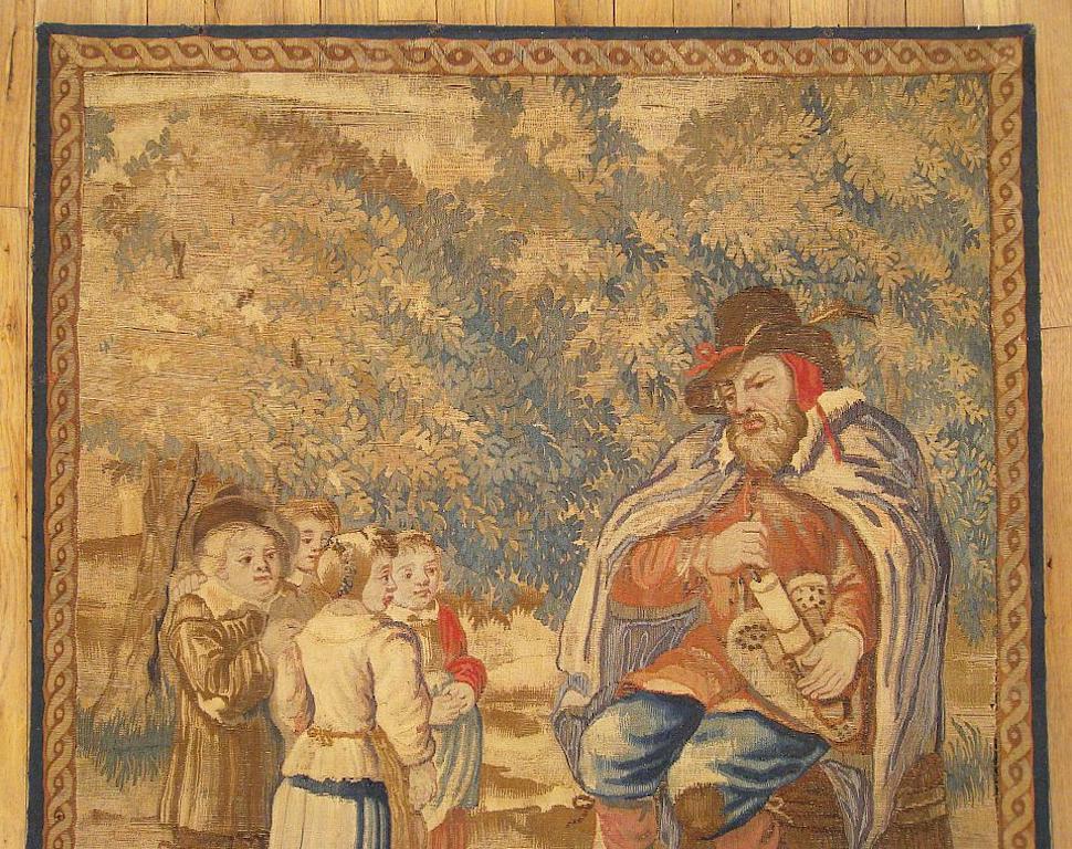 Hand-Woven Framed 18th Cent. French Rustic Tapestry, a Pedant Instructing Children in Music For Sale