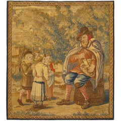 Framed 18th Cent. French Rustic Tapestry, a Pedant Instructing Children in Music