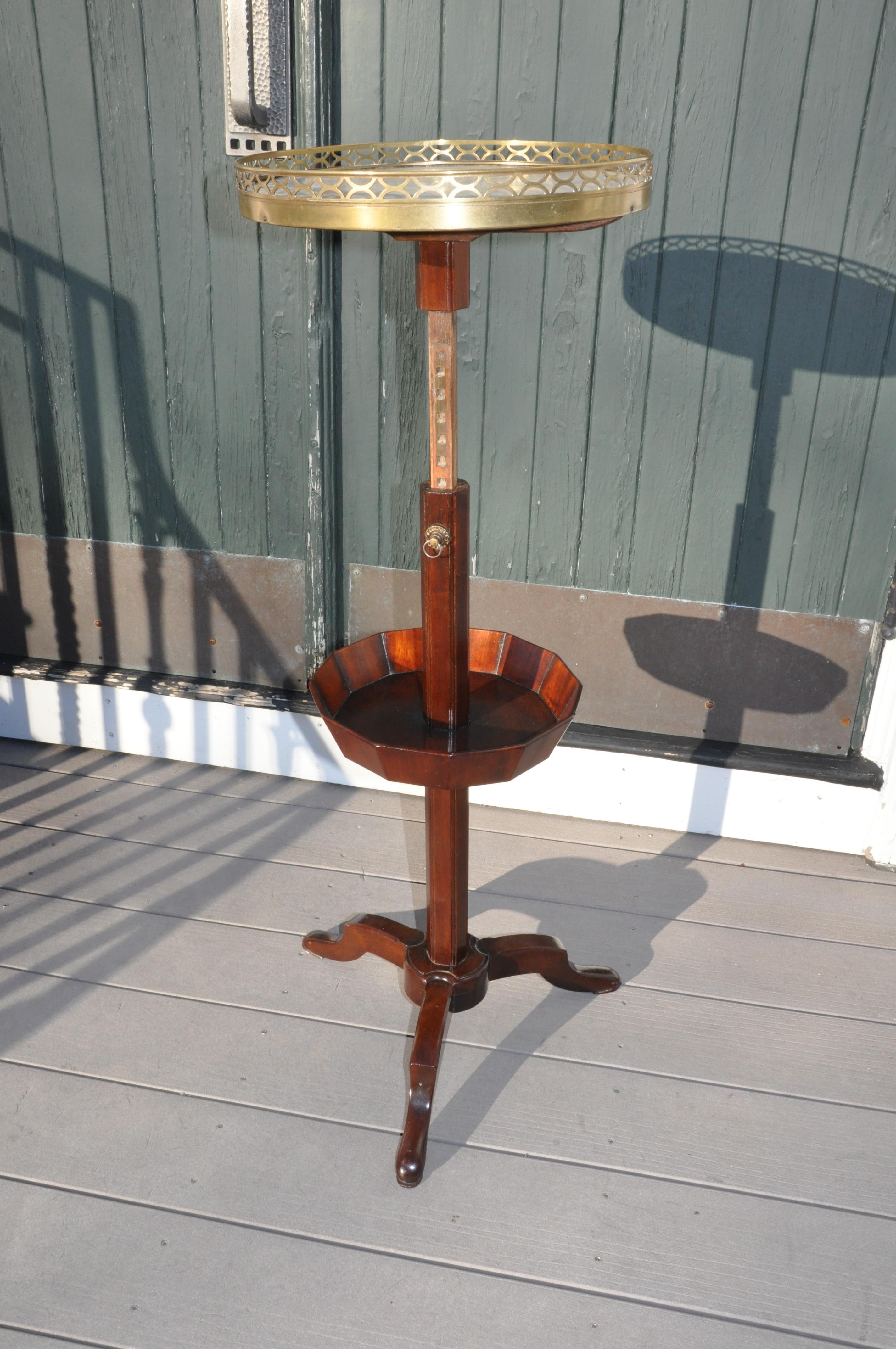 Period Provincial Louis XVI Mahogany Marble Top and Galleried telescoping stand for Lighting or Martinis (lol). All original and signed 