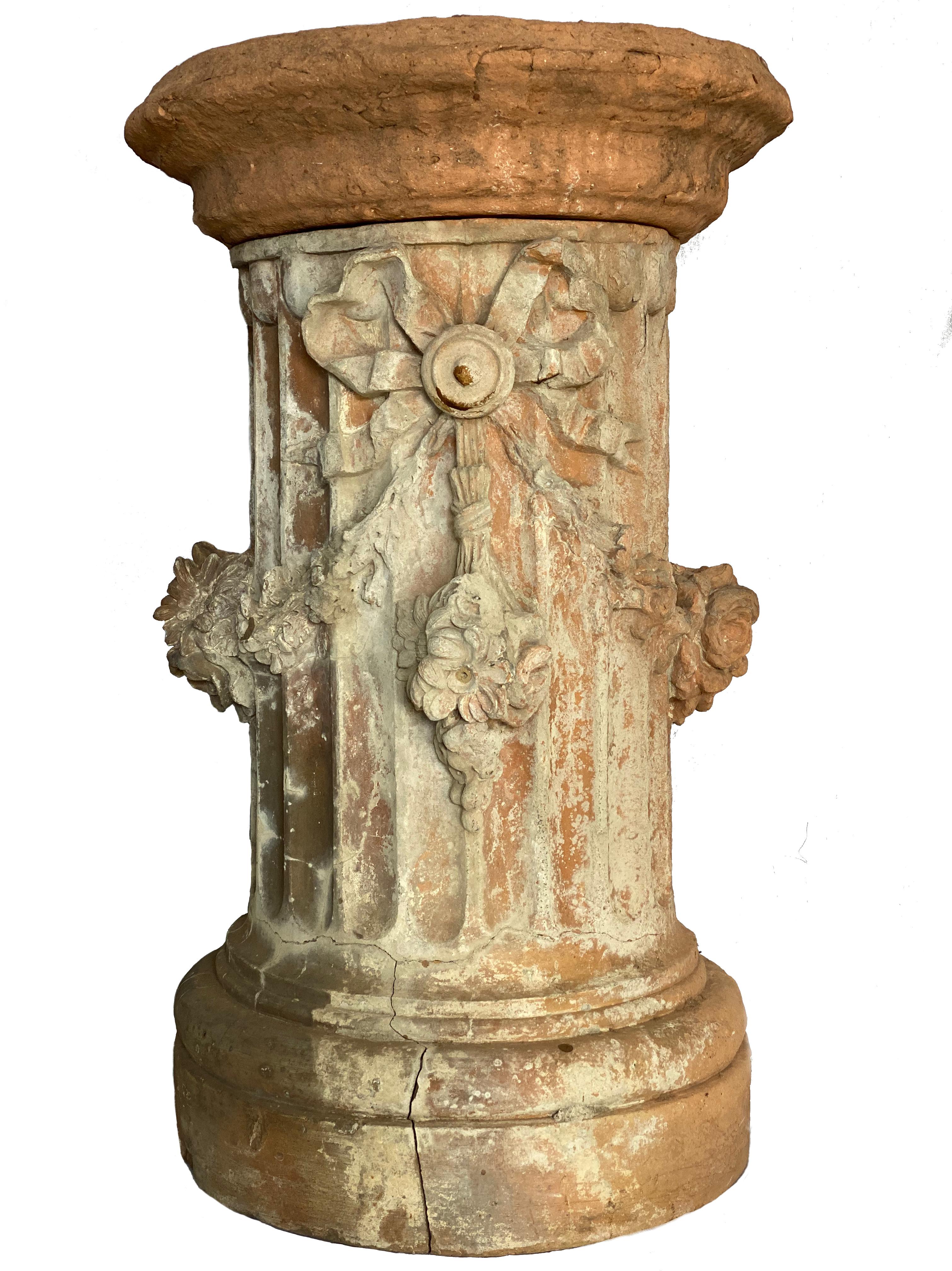 Hand-Carved 19th Century French Terracotta Garden Columns by Louis Gossin, Paris