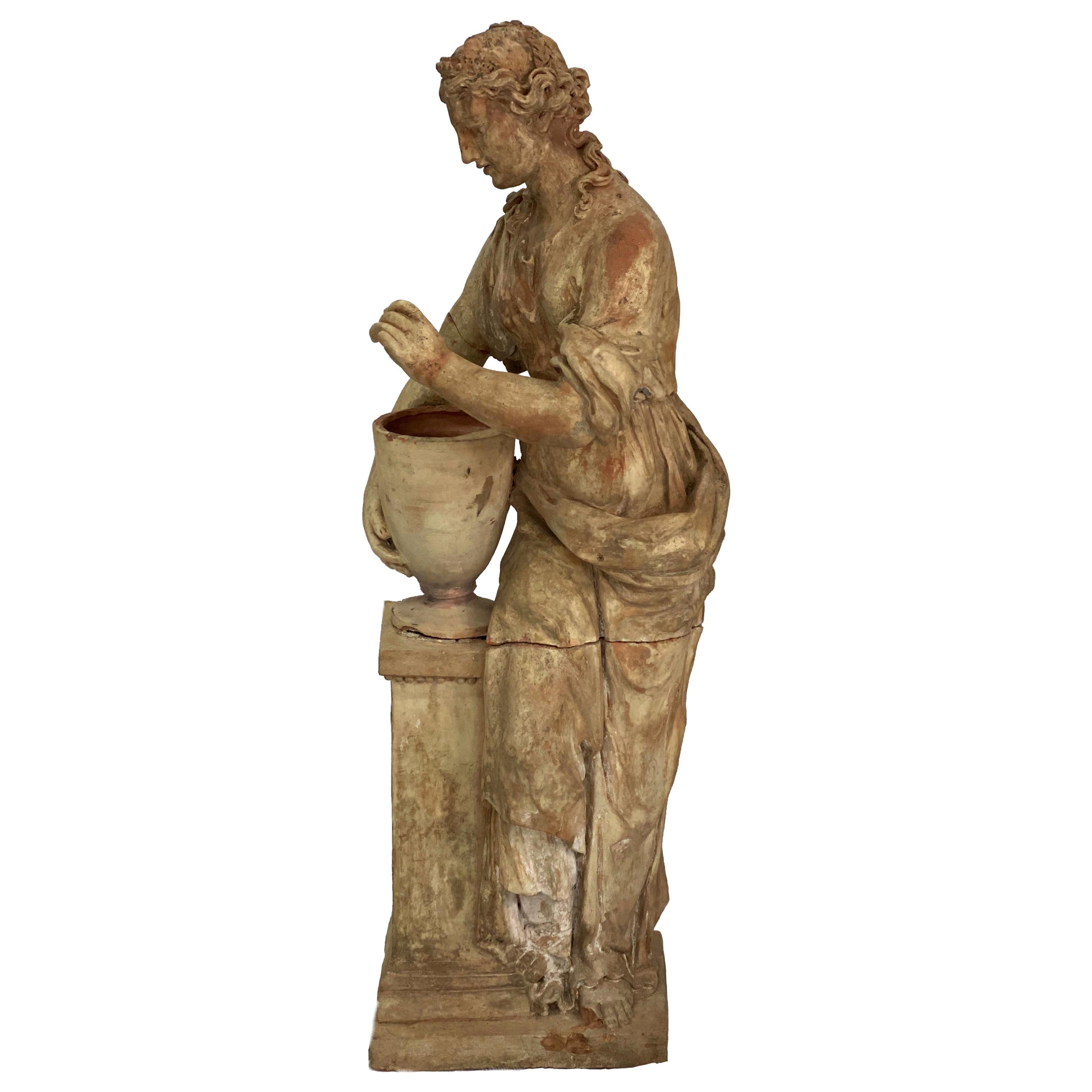 18th Century French Terracotta Maiden Statue