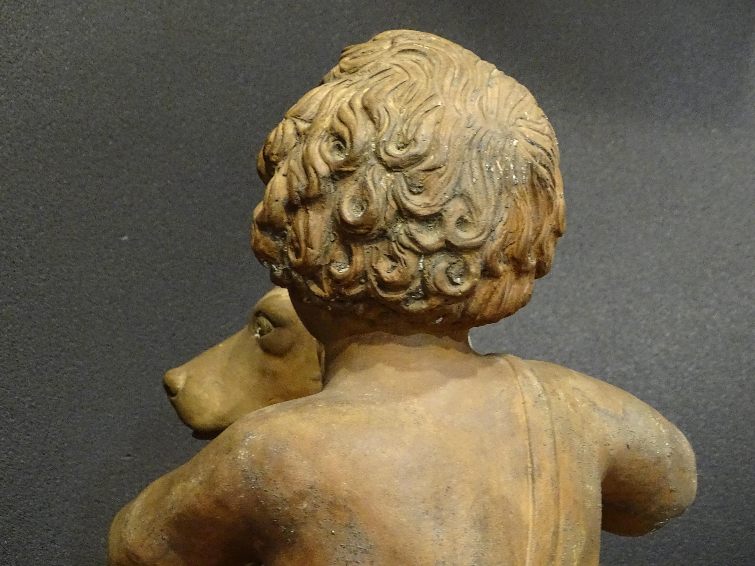 18th Century French Terracotta Sculpture, Child with Dog 7