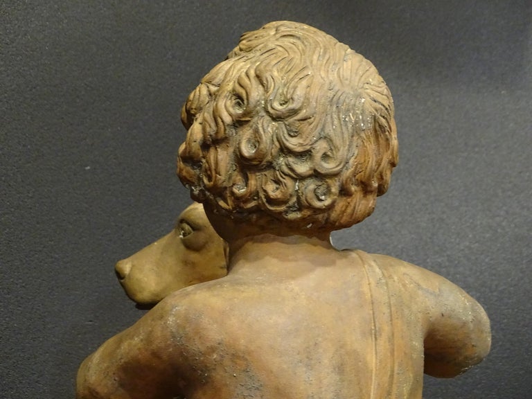 18th Century French Terracotta Sculpture, Child with Dog For Sale 7