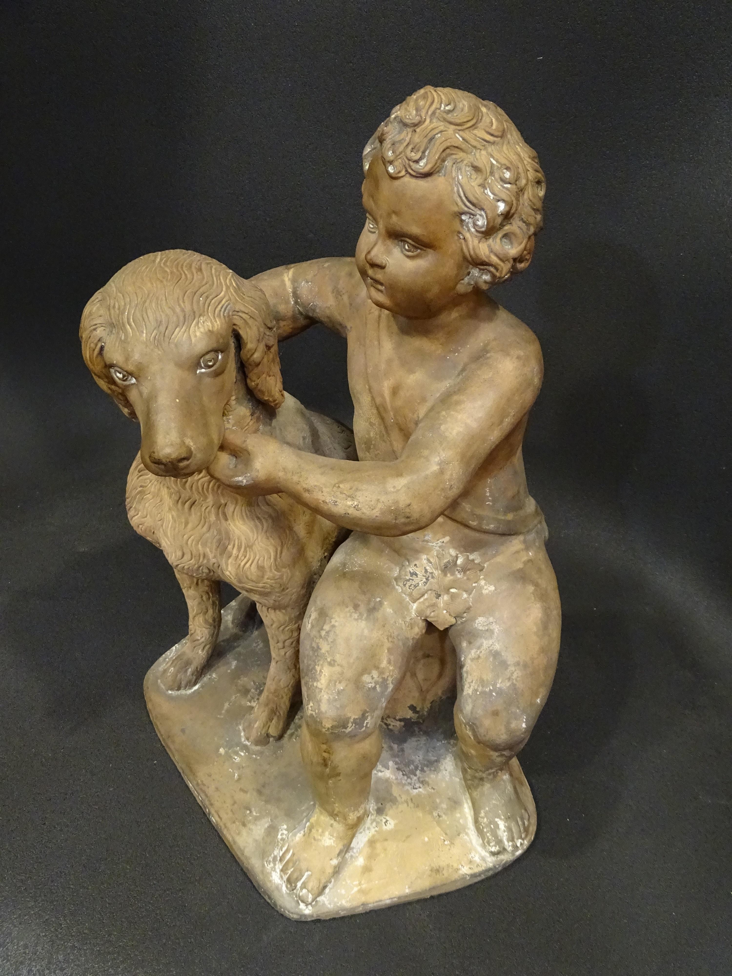 18th Century French Terracotta Sculpture, Child with Dog 11