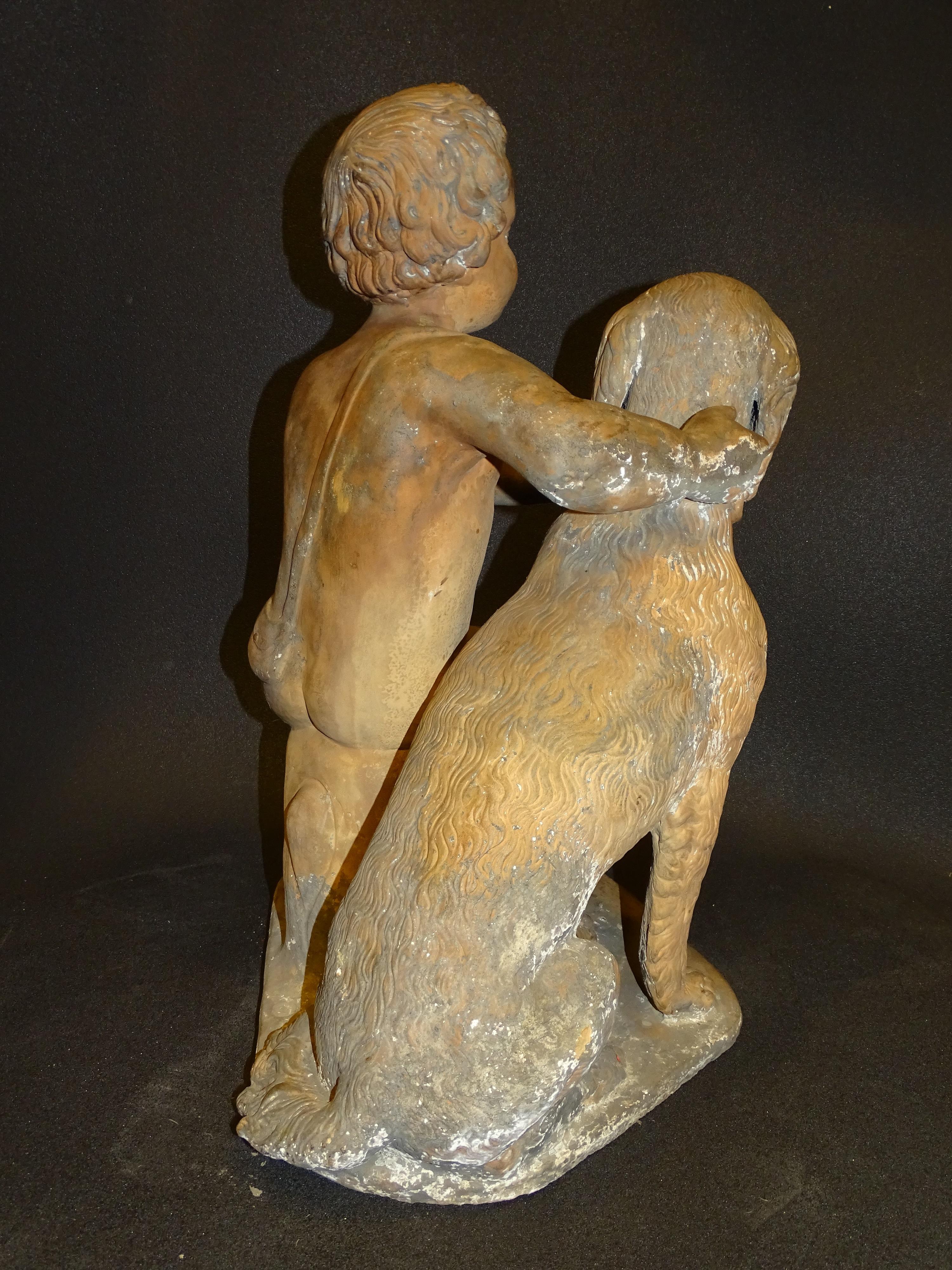 18th Century French Terracotta Sculpture, Child with Dog 2