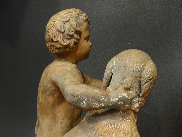 18th Century French Terracotta Sculpture, Child with Dog For Sale 3