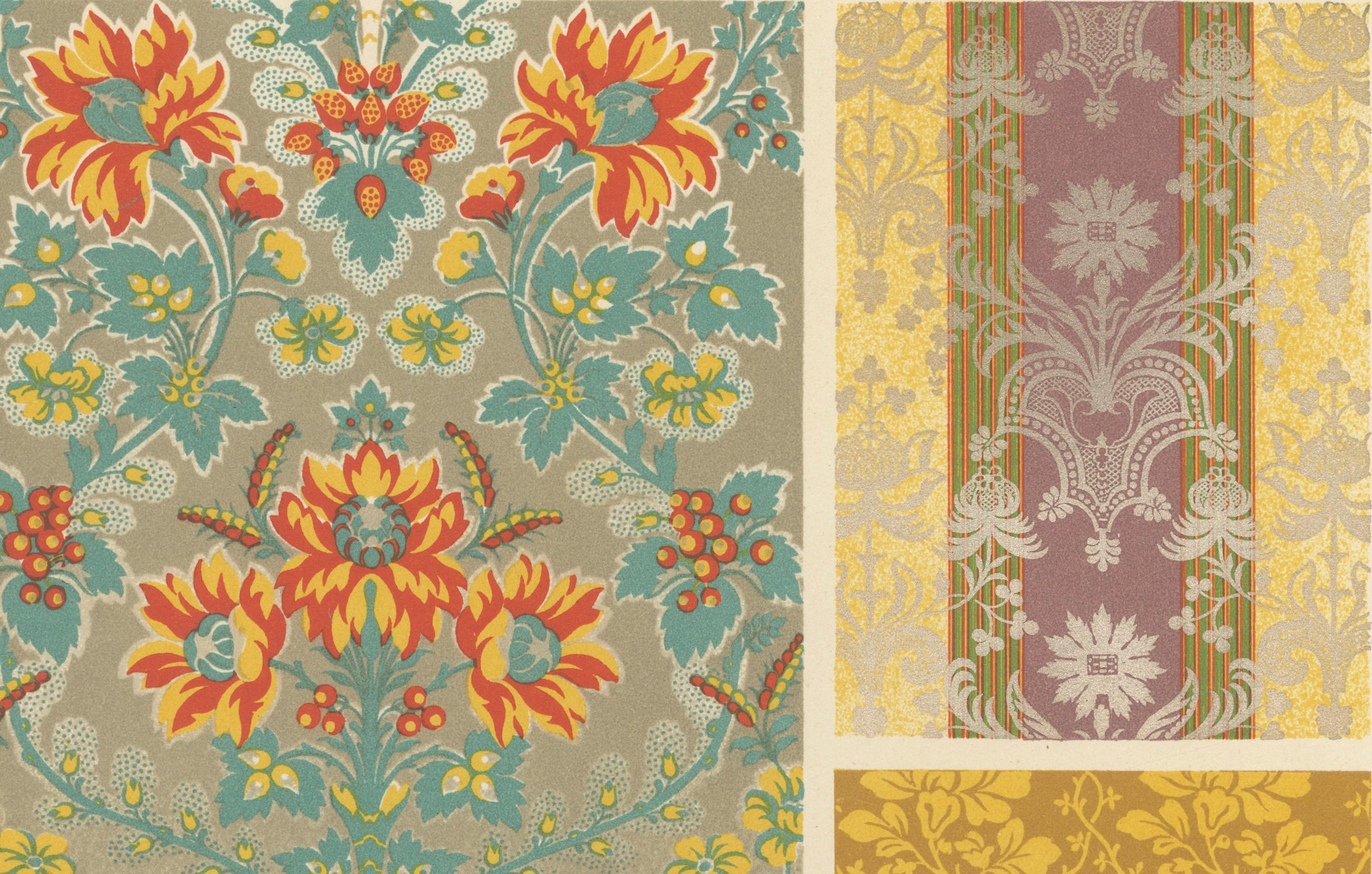 XIXe siècle Modèles de textiles français du XVIIIe siècle - Tissus floraux et rayés Rococo, 1869 en vente