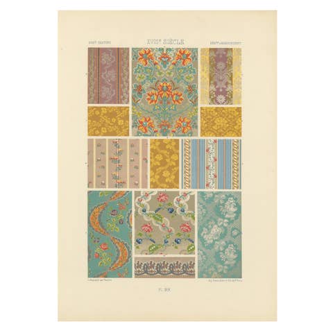 18th Century French Textile Patterns – Floral and Striped Rococo Fabrics, 1869