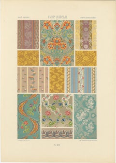 Modèles de textiles français du XVIIIe siècle - Tissus floraux et rayés Rococo, 1869