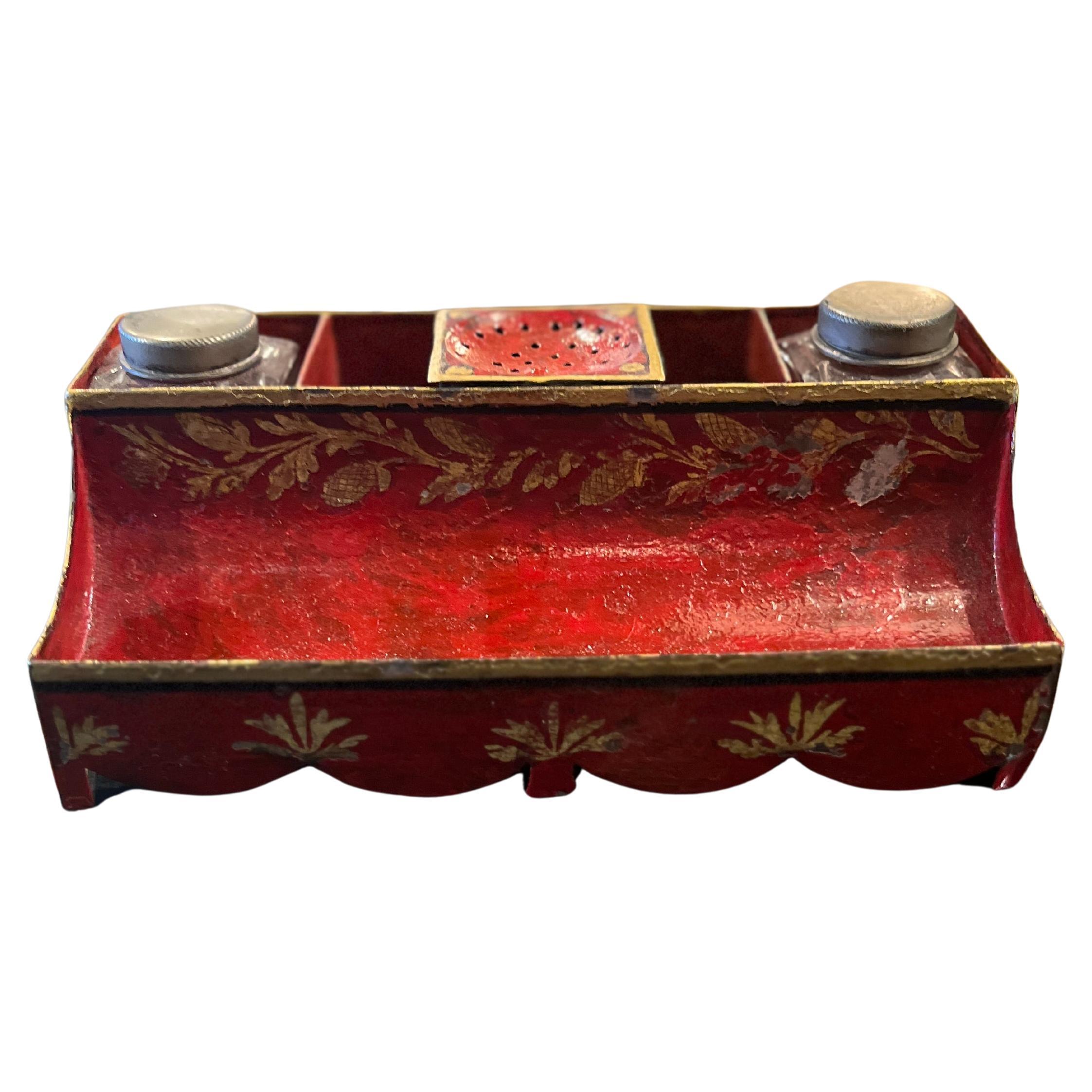 18th Century French Tole Painted Ink Stand For Sale