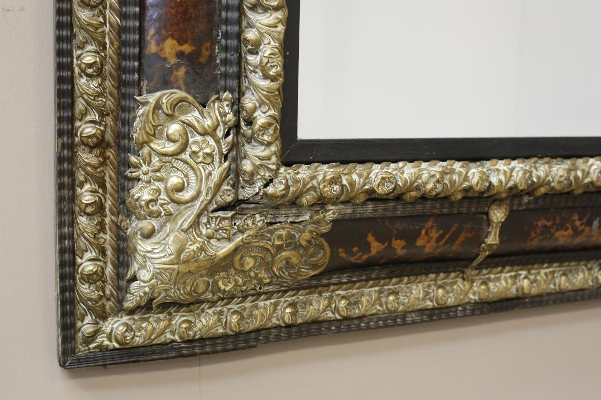 Brass 18th century French Tortoise shell cushion mirror