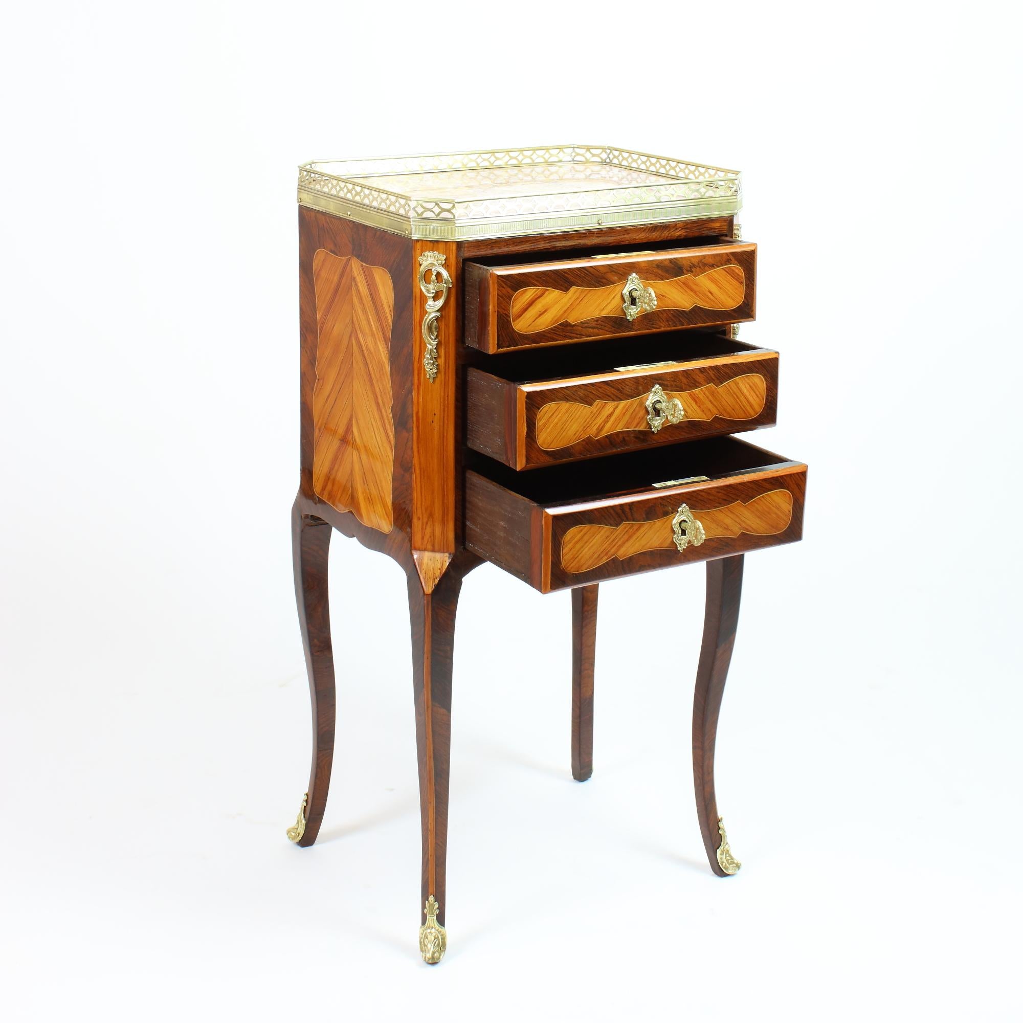 Gilt 18th Century French Transition/Louis XVI Marquetry Side Table/Table Chiffonière