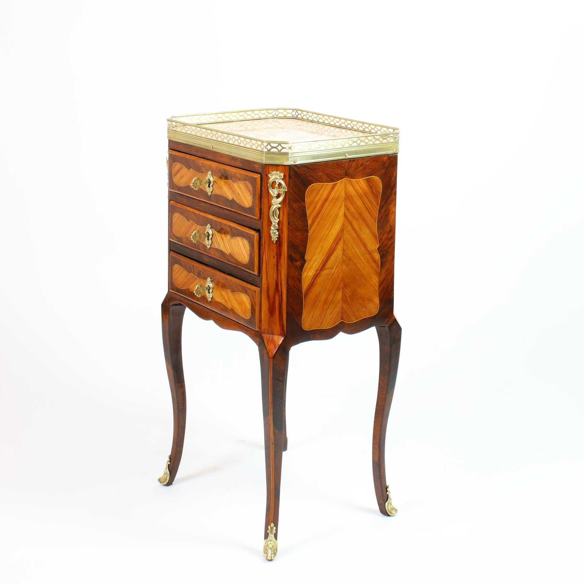18th Century French Transition/Louis XVI Marquetry Side Table/Table Chiffonière 2