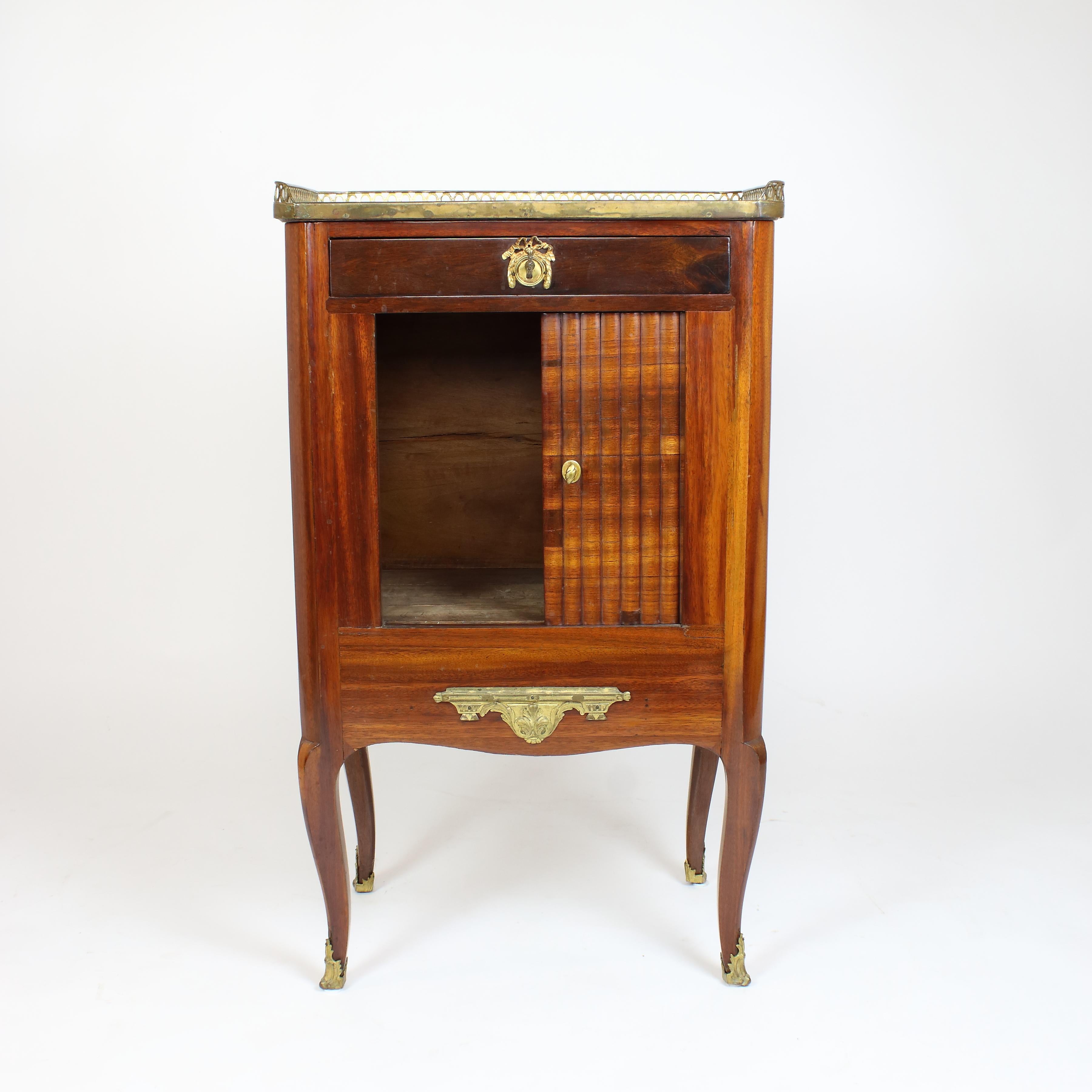 Gilt 18th Century French Transition Louis XVI Small Writing Cabinet Meuble Ecritoire For Sale
