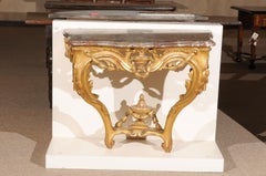18th Century French Transitional Louis XV/XVI Wall-Mounted Giltwood Console