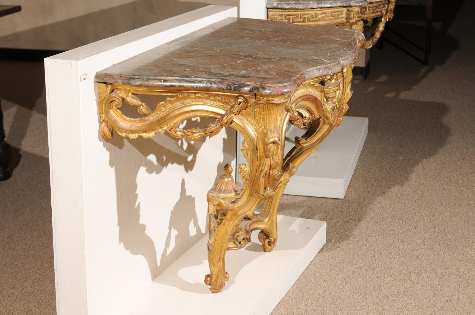 Louis XVI 18th Century French Transitional Louis XV/XVI Wall-Mounted Giltwood Console  For Sale