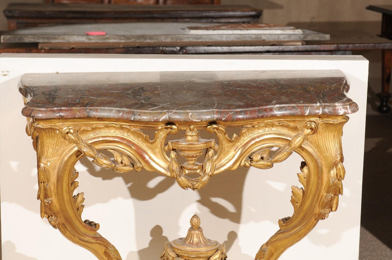 18th Century French Transitional Louis XV/XVI Wall-Mounted Giltwood Console  In Good Condition For Sale In Atlanta, GA
