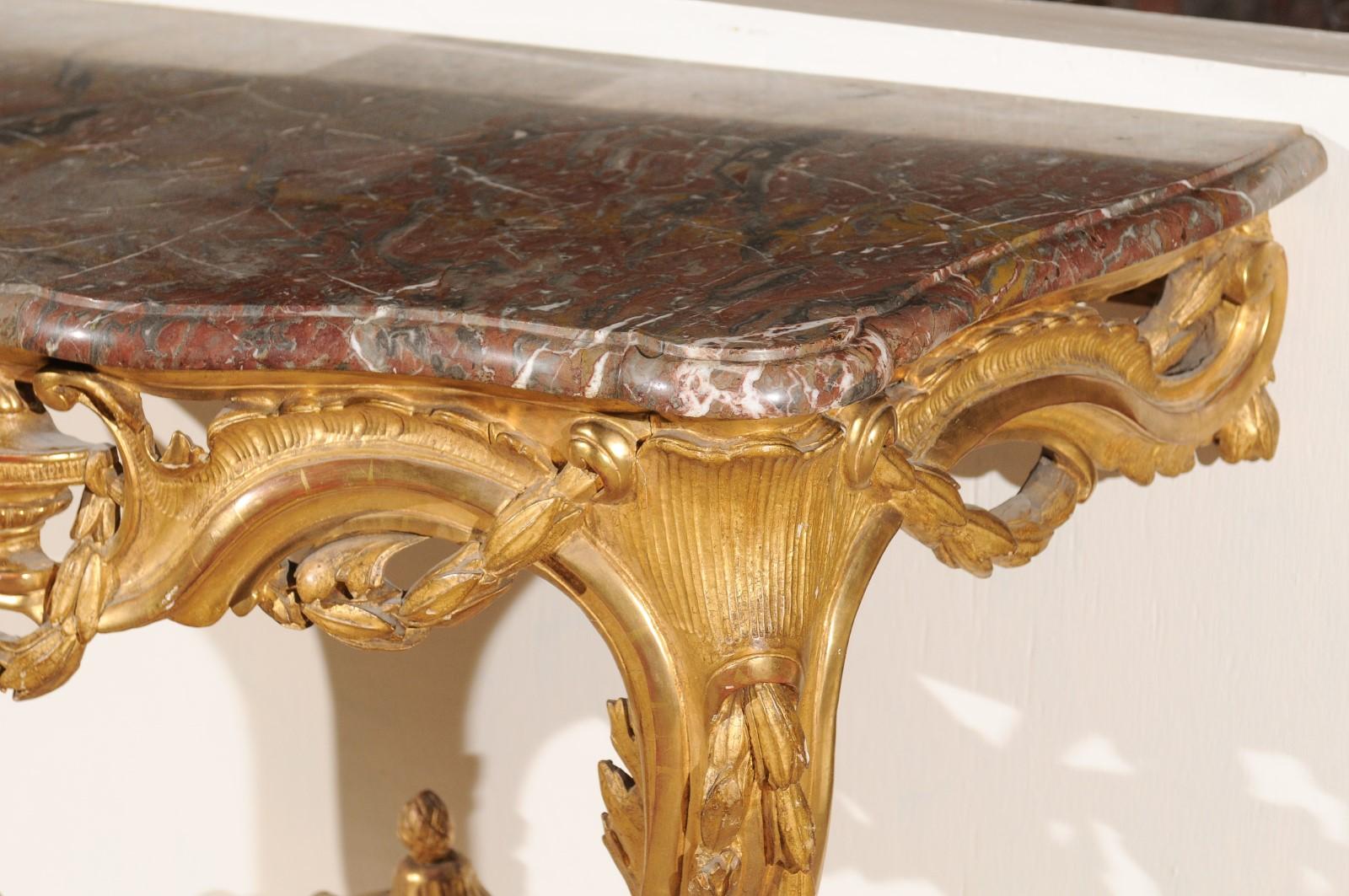 18th Century French Transitional Louis XV/XVI Wall-Mounted Giltwood Console  For Sale 3