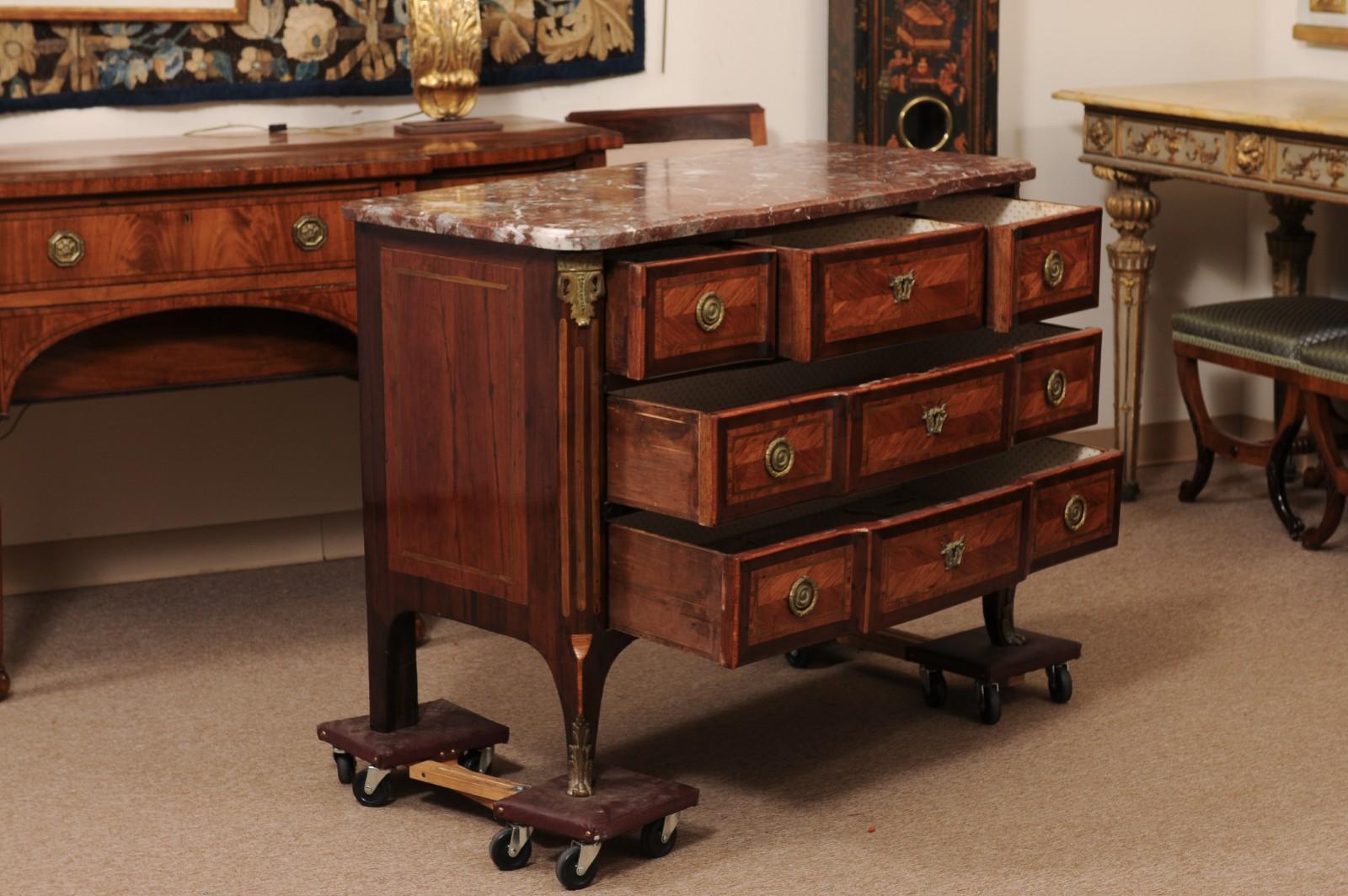18th Century French Transitional XV/XVI Commode in Tulipwood/Kingwood In Fair Condition For Sale In Atlanta, GA
