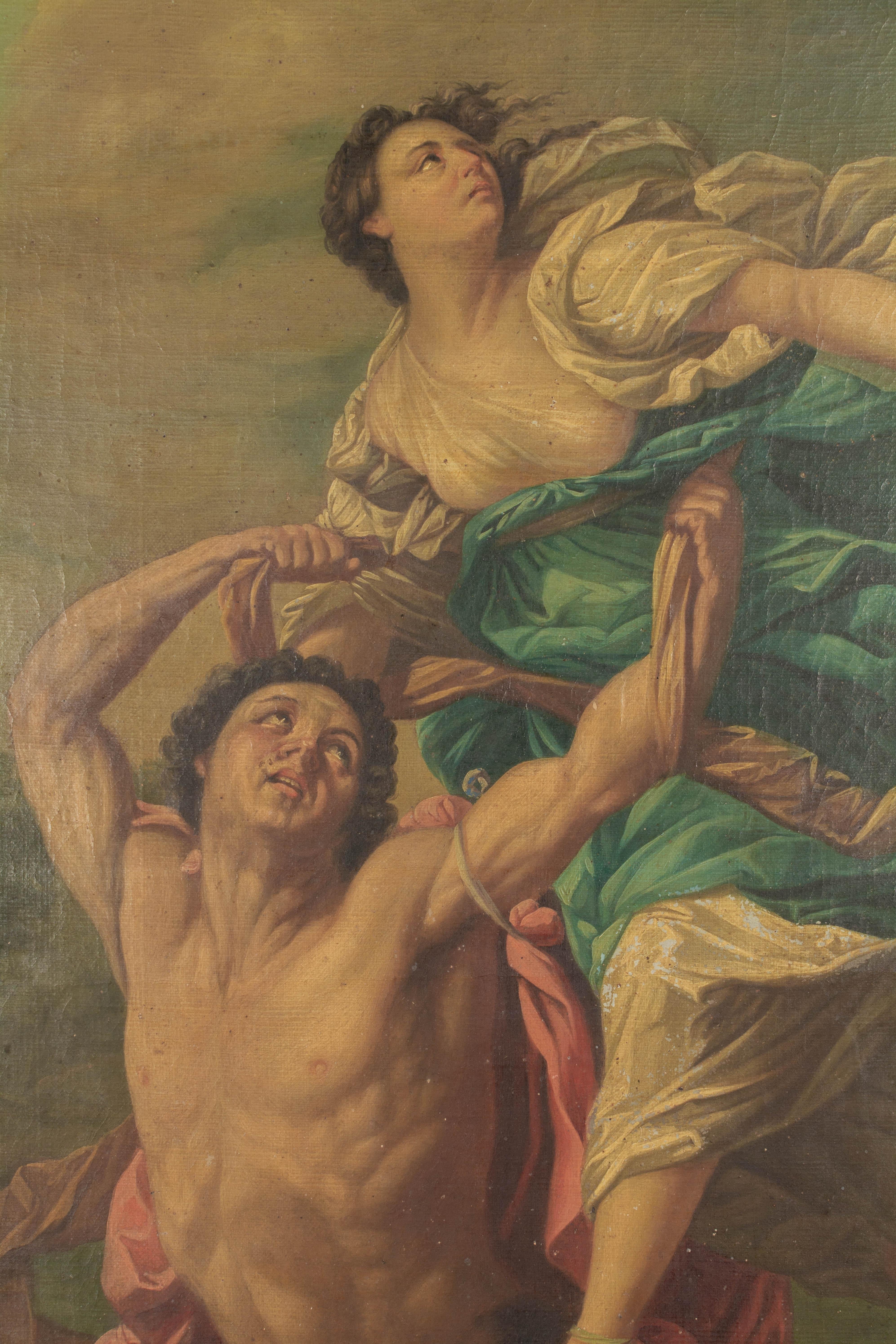 Französischer Trumeau-Spiegel des 18. Jahrhunderts mit griechischer Mythenmalerei (Leinwand) im Angebot
