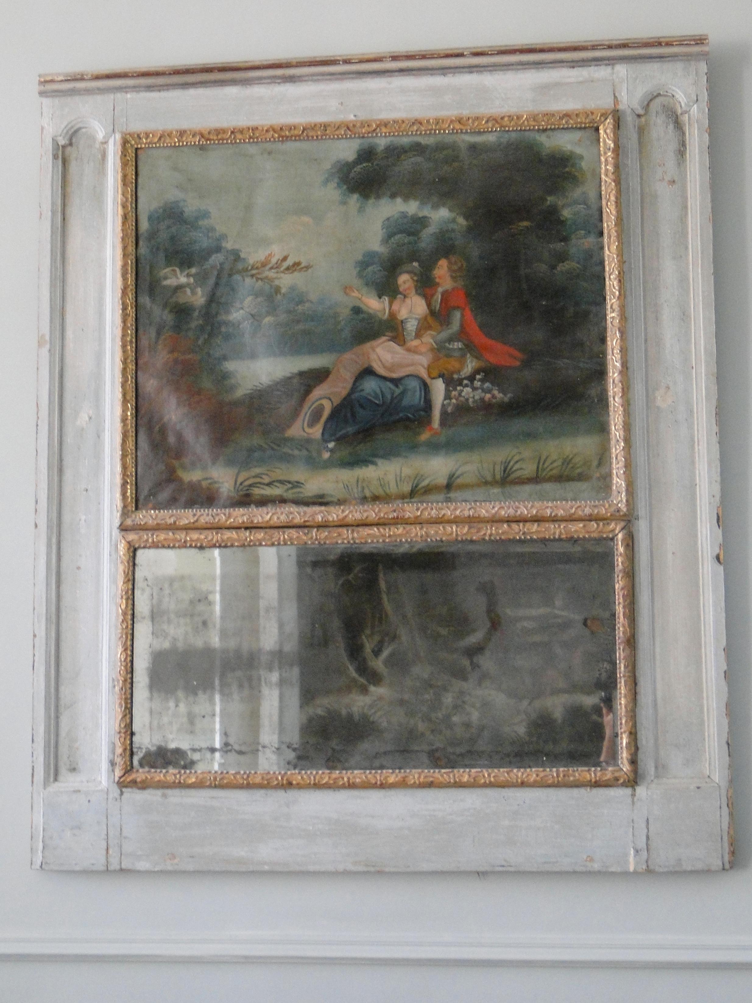18th Century French Trumeau with Romantic Scene Oil Painting For Sale 4