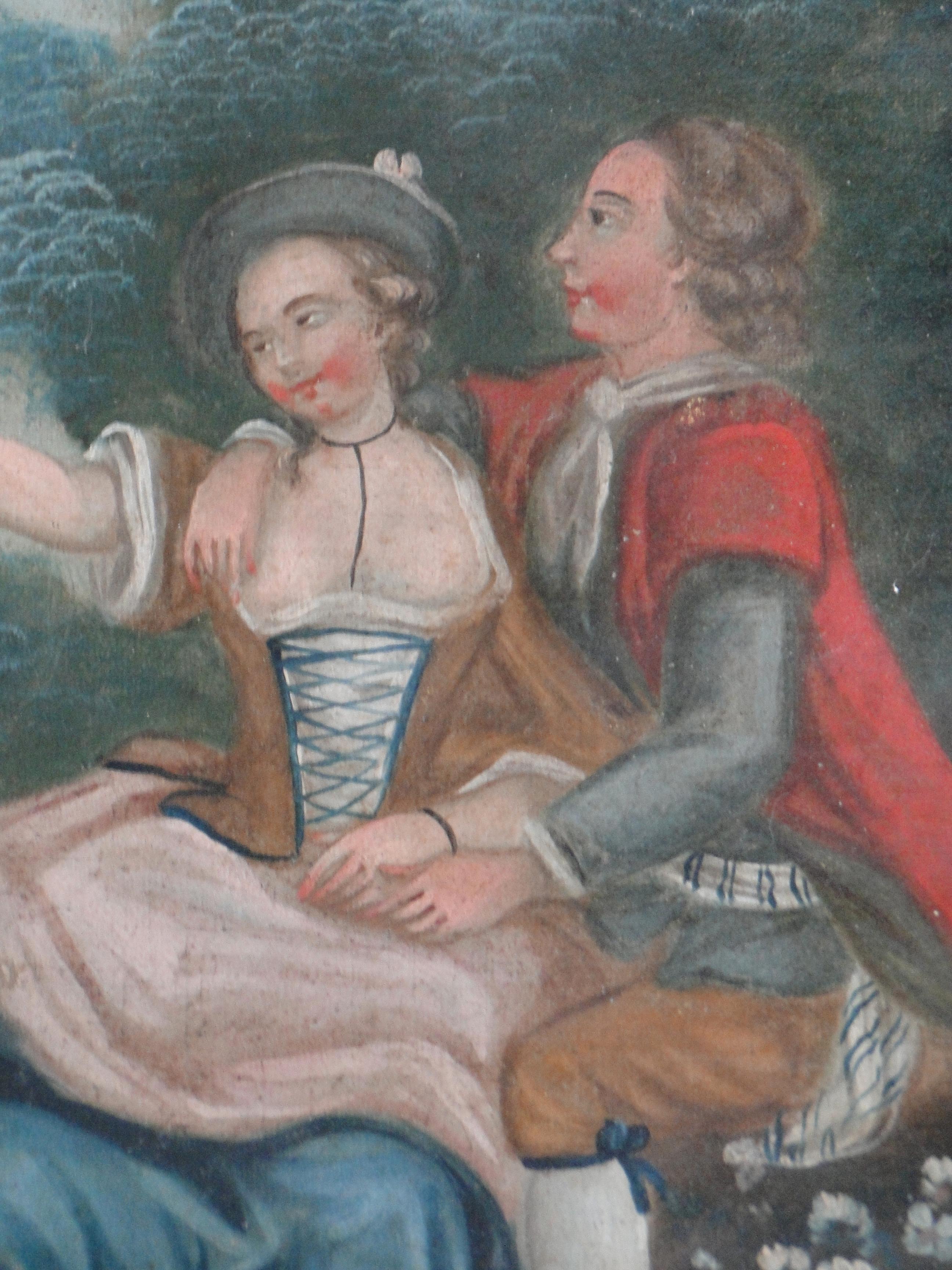18th Century French Trumeau with Romantic Scene Oil Painting For Sale 7