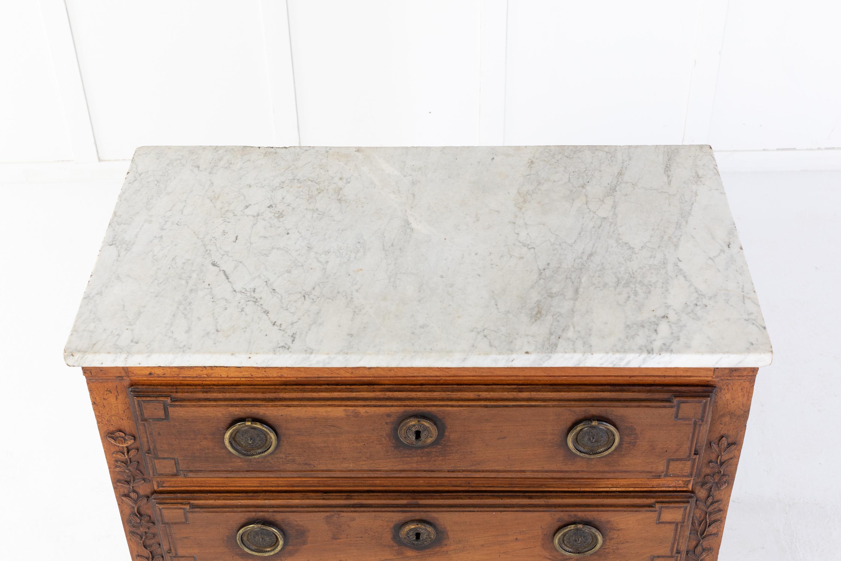 18th Century French Two Drawer Commode with Marble Top 2