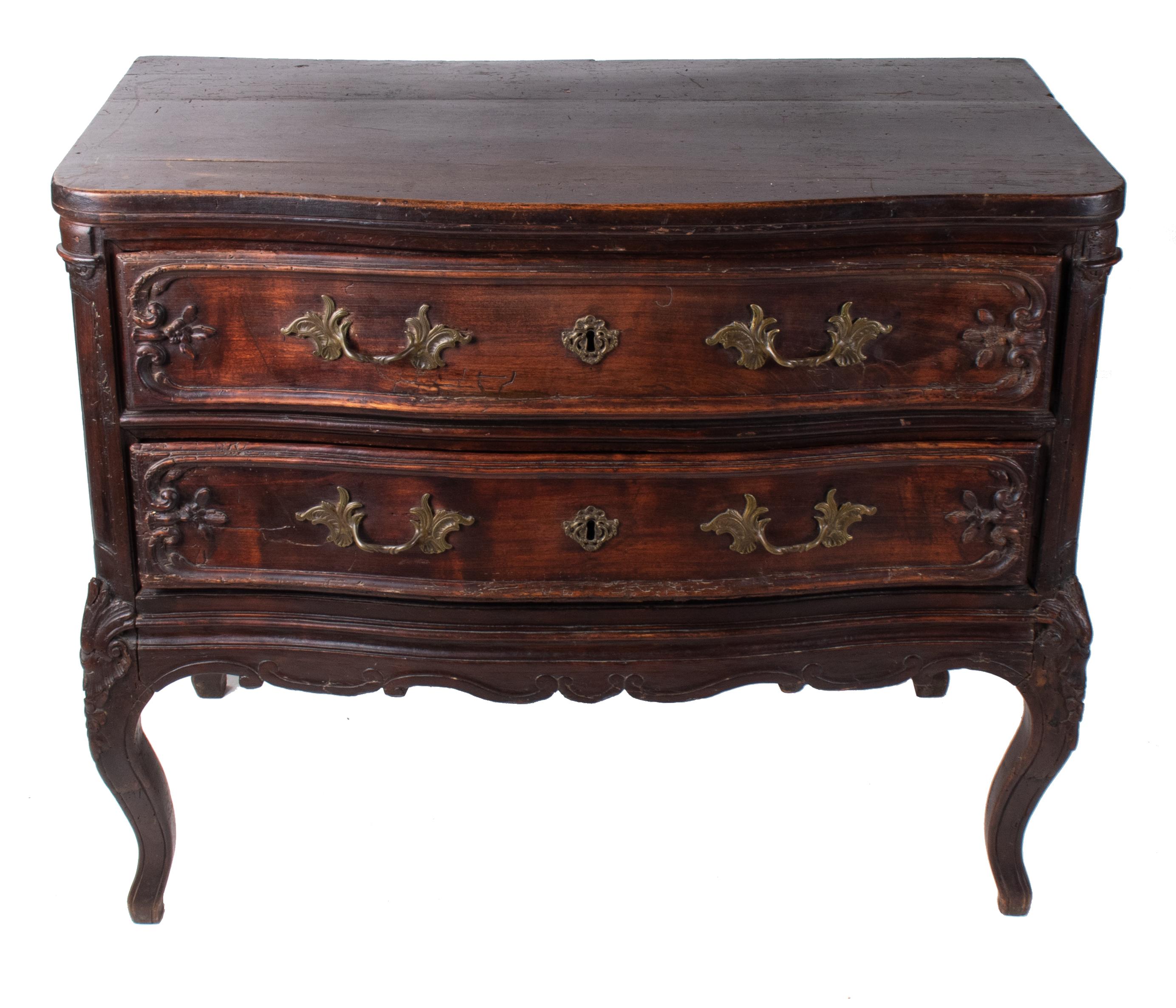 18th century French two drawer commode with brass fittings.