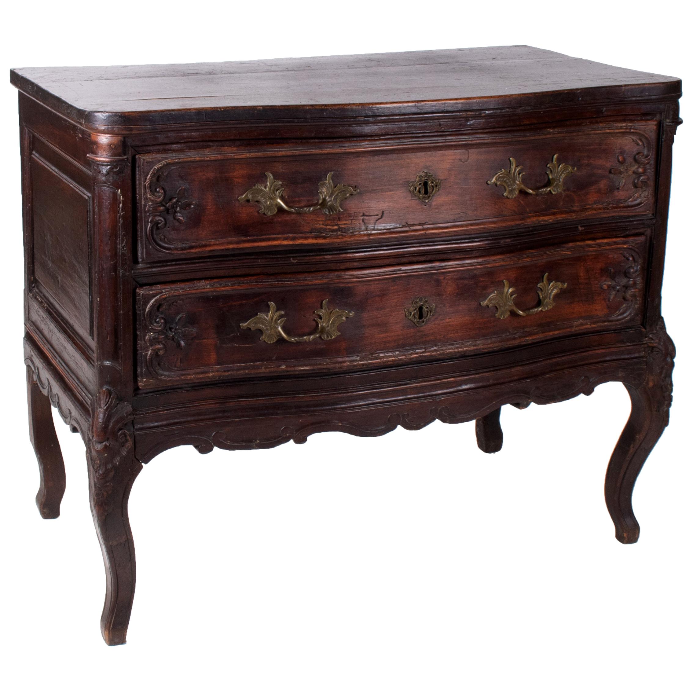 18th Century French Two Drawers Commode with Brass Fittings 