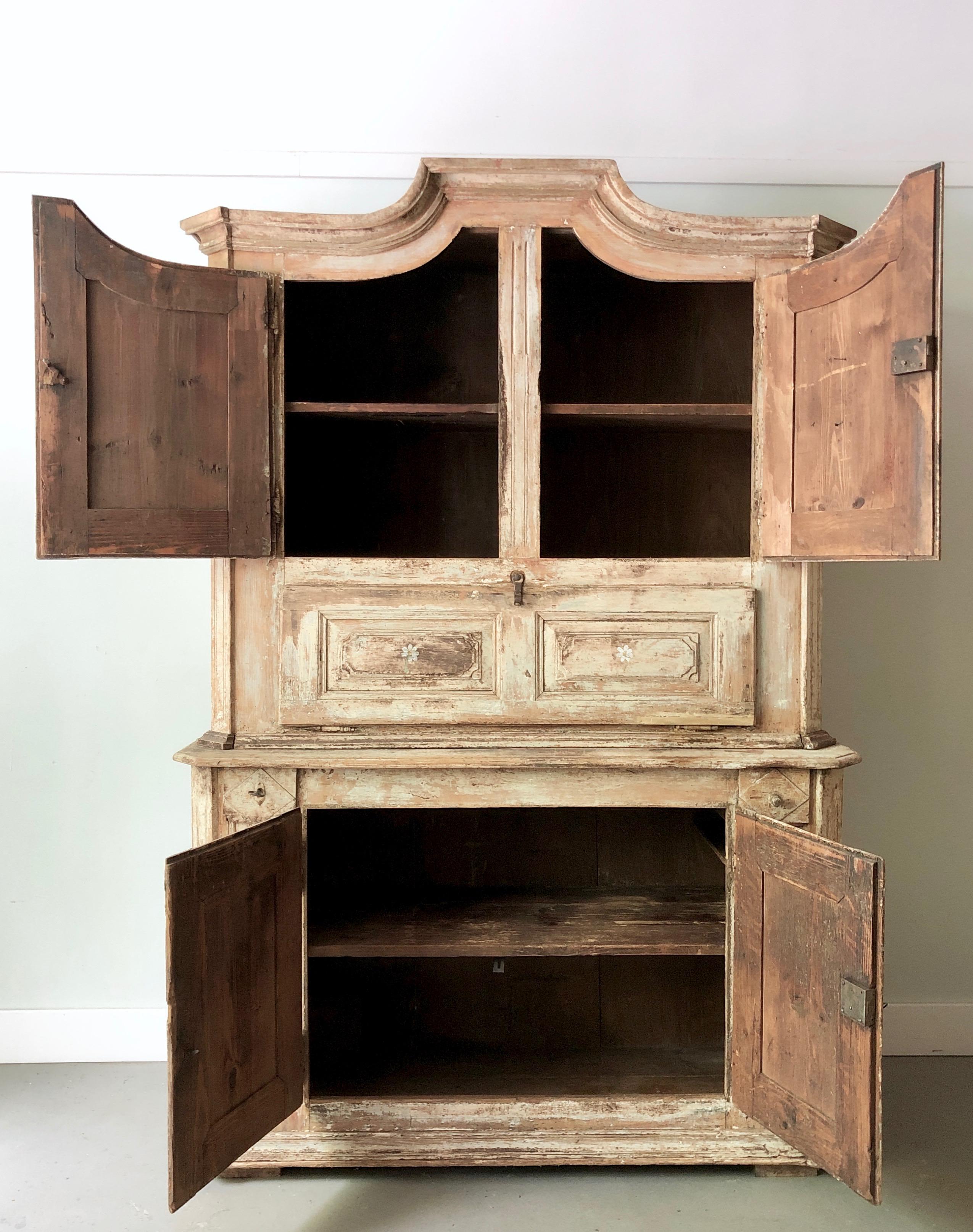 Hand-Carved 18th Century French Two Part Cabinet