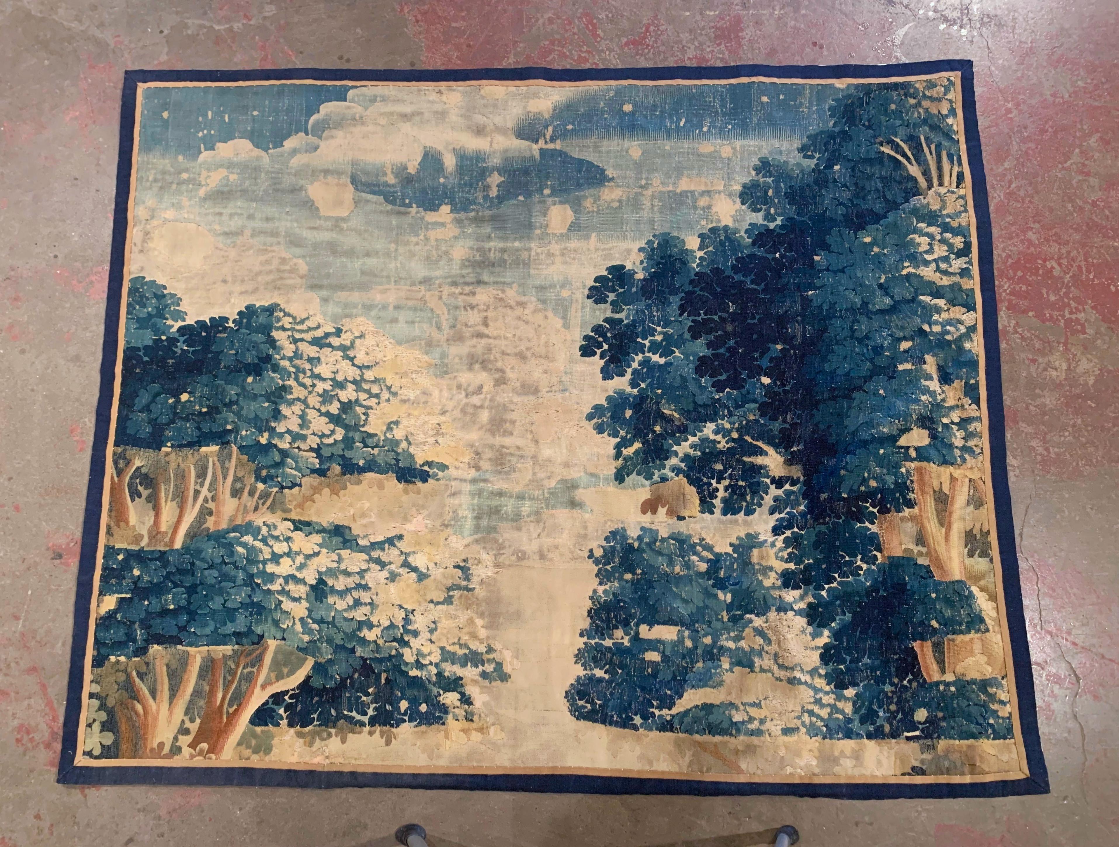 Hand-Woven 18th Century French Verdure Aubusson Tapestry Fragment with Trees and Foliage