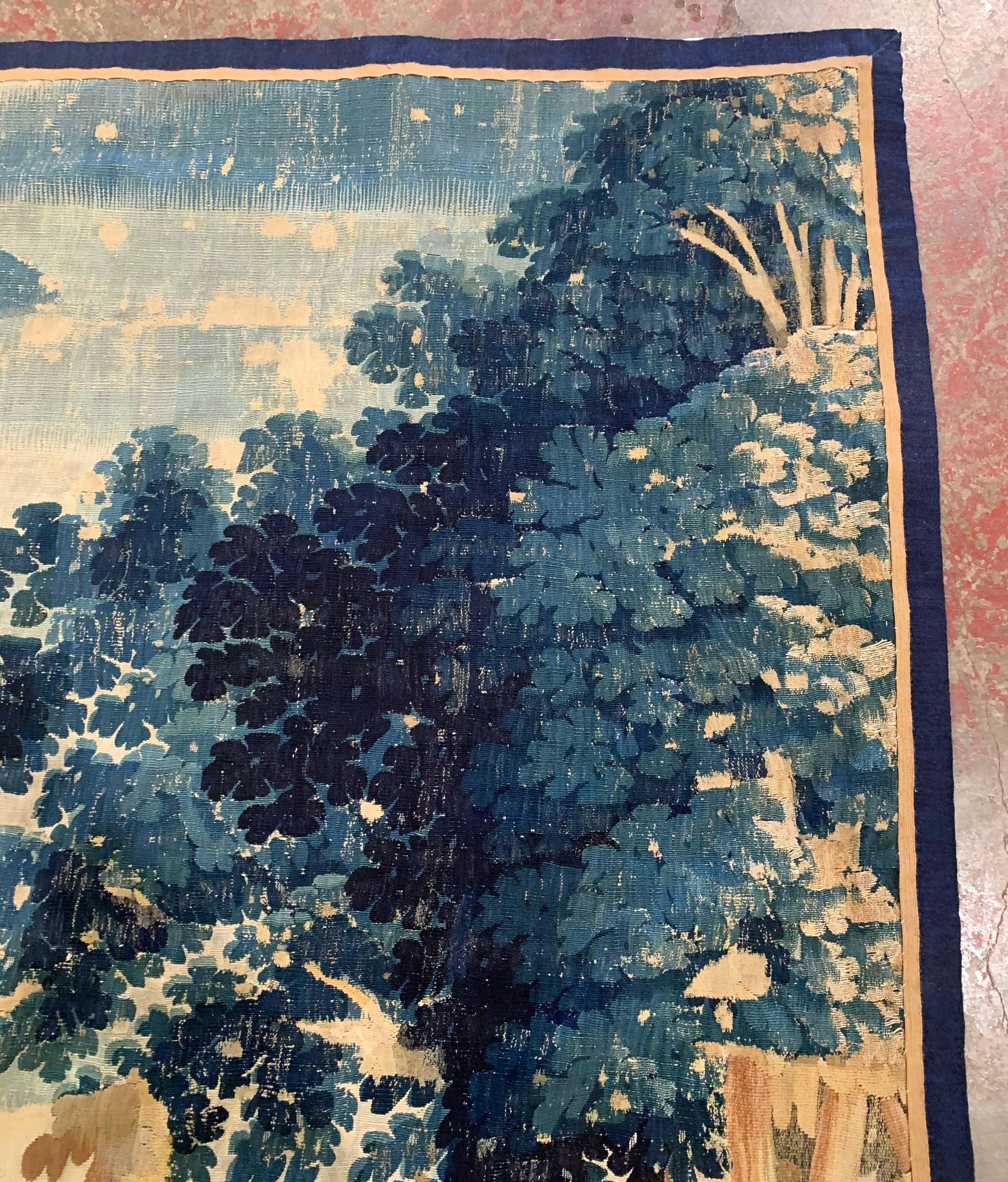 18th Century French Verdure Aubusson Tapestry Fragment with Trees and Foliage In Fair Condition In Dallas, TX